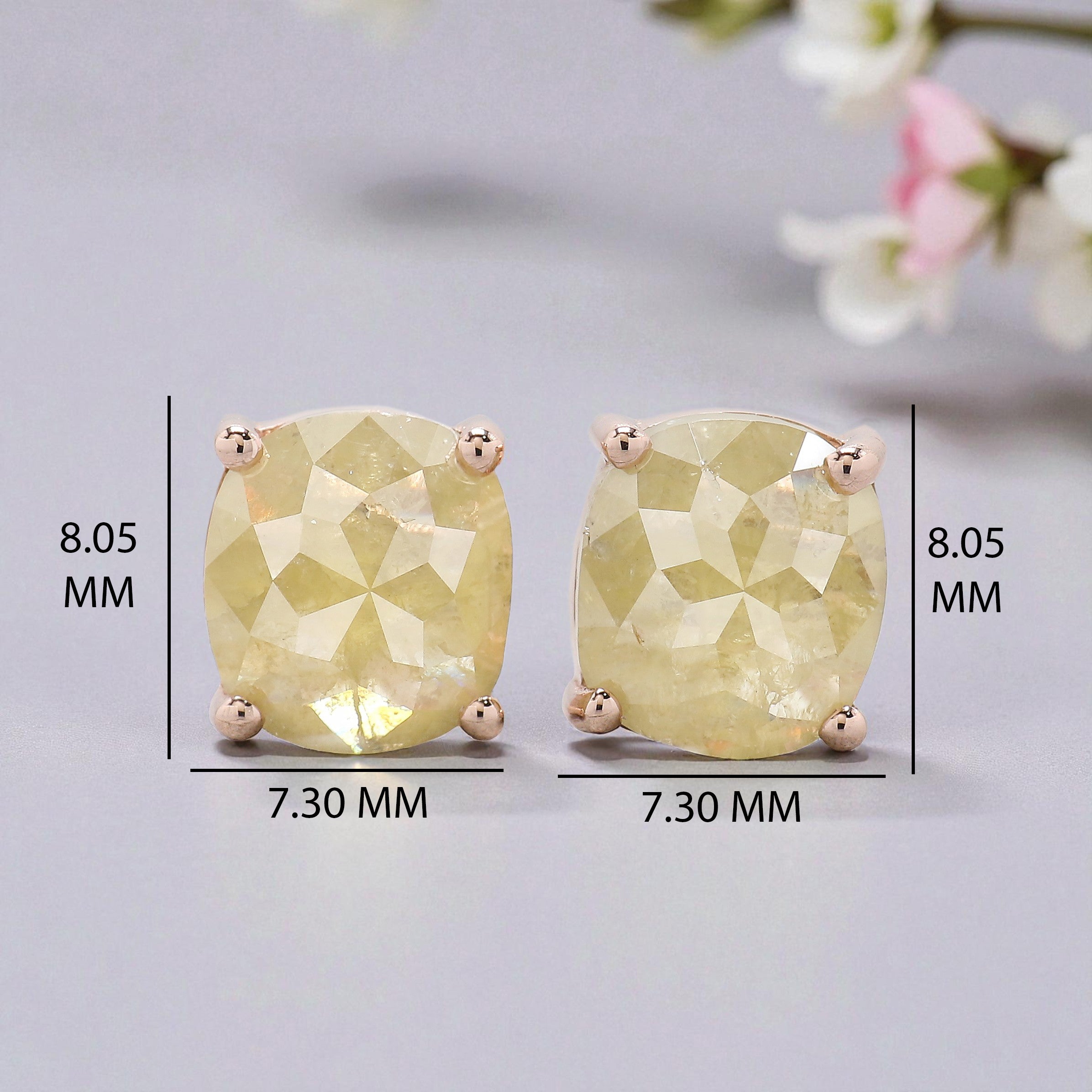 Cushion Yellow Color Diamond Earring 3.01 Ct 7.90 MM Cushion Diamond Earring 14K Rose Gold Silver Engagement Earring Gift For Her KDN9872