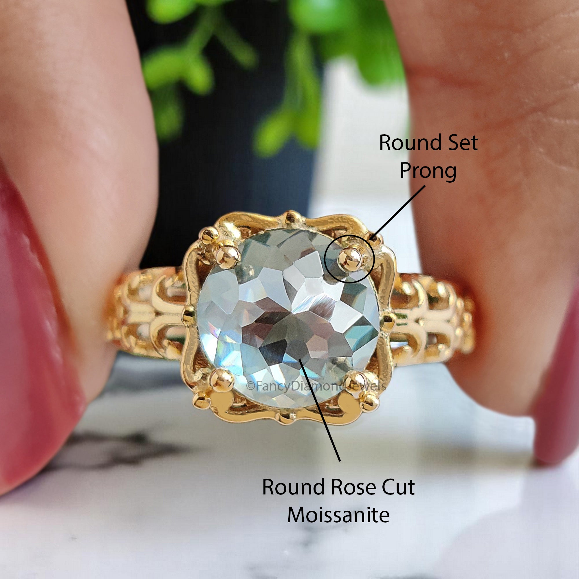 Antique 2.65 CT Round Rose Cut Blue Moissanite Engagement Ring Filigree Wedding Ring Anniversary Gift Promise Ring Unique Ring FD369