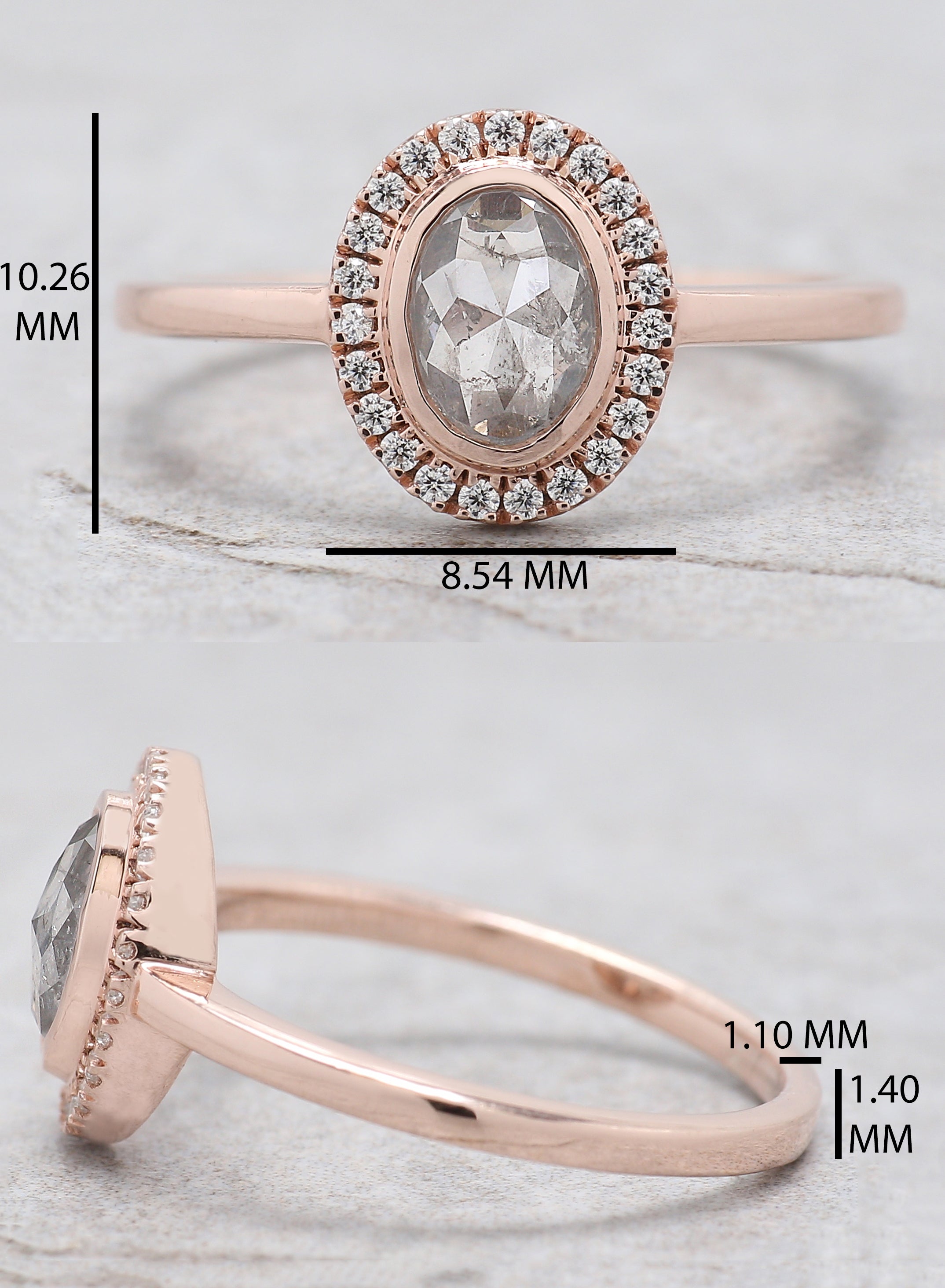Oval Cut Salt And Pepper Diamond Ring 0.67 Ct 6.64 MM Oval Diamond Ring 14K Solid Rose Gold Silver Oval Engagement Ring Gift For Her QL2589