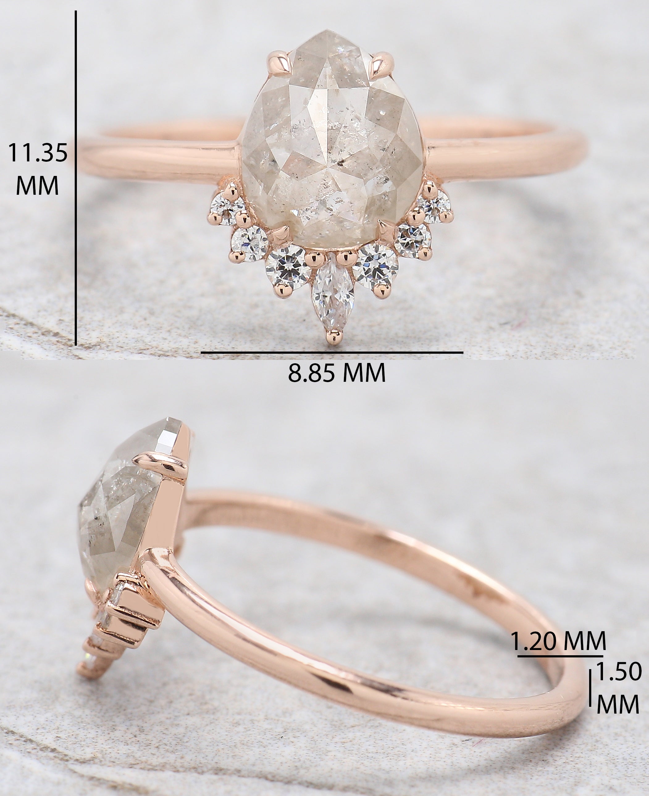 Pear Cut Grey Color Diamond Ring 1.06 Ct 7.80 MM Pear Shape Diamond Ring 14K Solid Rose Gold Silver Pear Engagement Ring Gift For Her QN8862