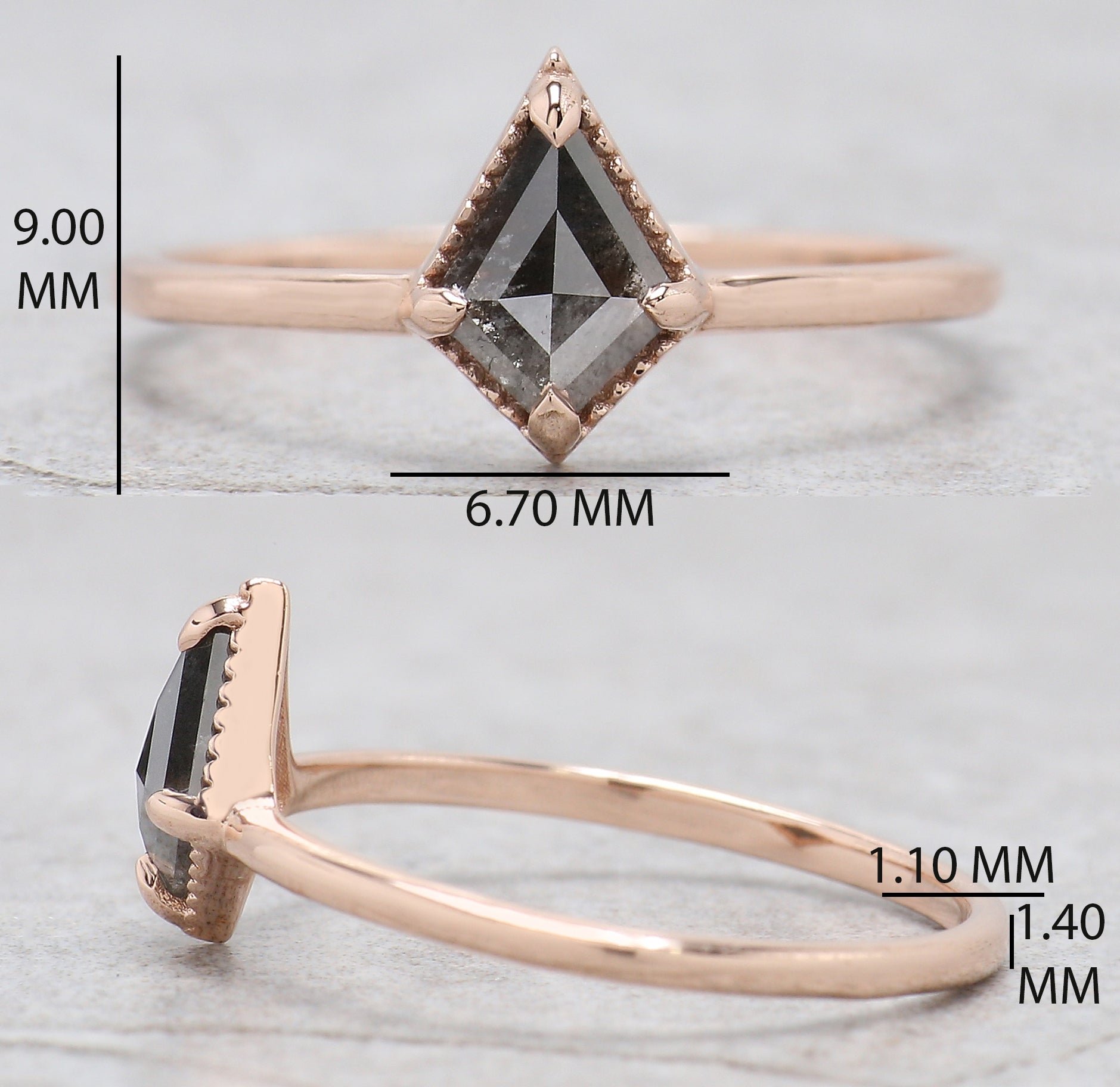Kite Shape Salt And Pepper Diamond Ring 0.50 Ct 7.02 MM Kite Cut Diamond Ring 14K Solid Rose Gold Silver Engagement Ring Gift For Her QN2267