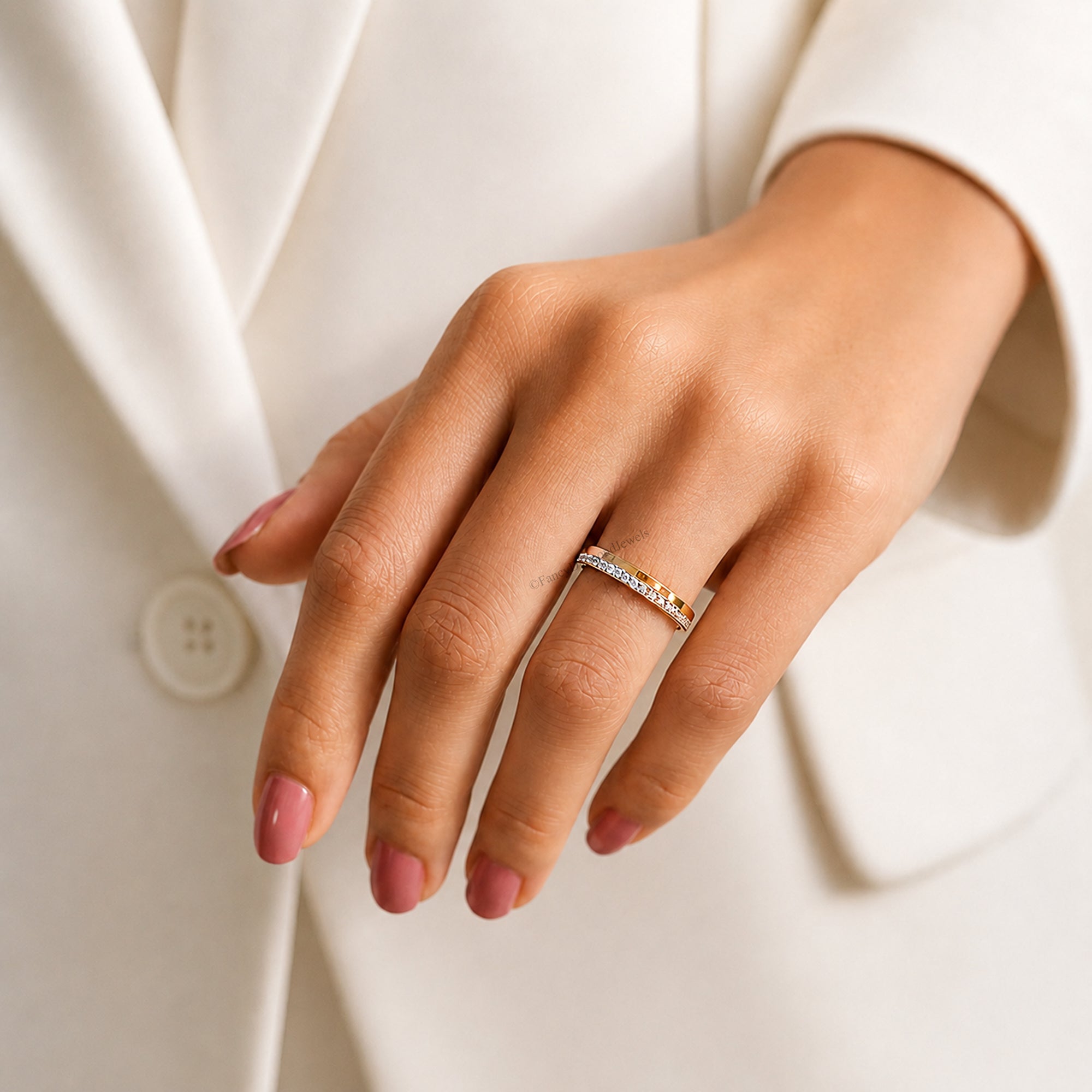 14K Gold Moissanite Half Eternity Band, Minimalist Wedding Ring, Stackable Promise Ring, Thin Pave Band, Anniversary Gift for Her FD593