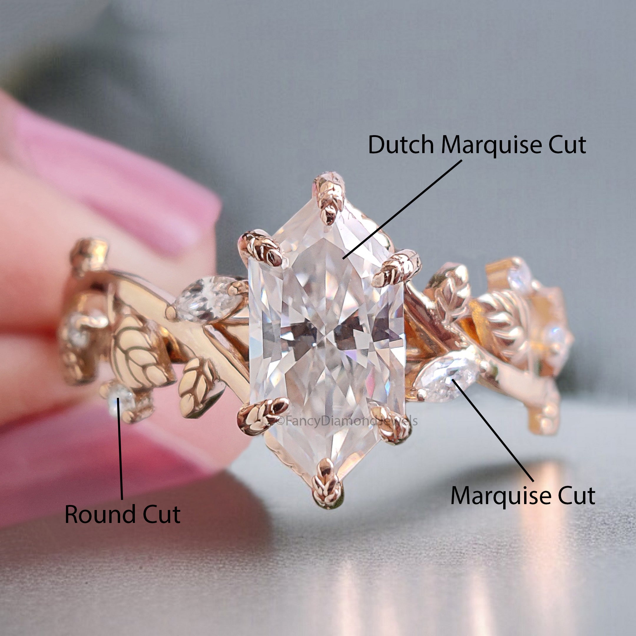 Dutch Marquise Shape Lab Grown Diamond Ring Leaves and Petal Design Ring Handcrafted Wedding Ring Anniversary Ring Gift For Gift FD459