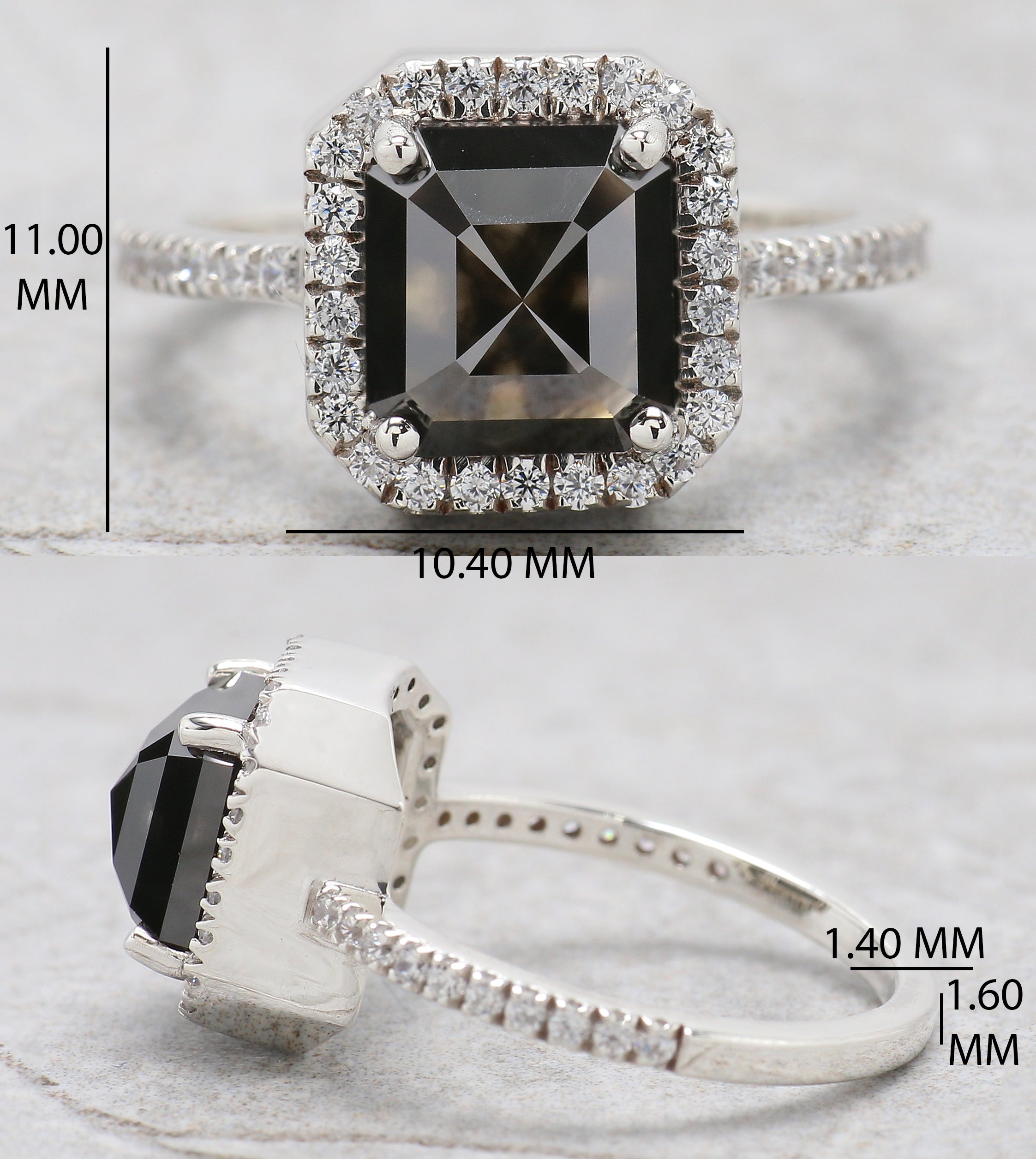 Emerald Cut Salt And Pepper Diamond Ring 3.05 Ct 7.90 MM Emerald Diamond Ring 14K Solid White Gold Silver Engagement Ring Gift For Her QL9503