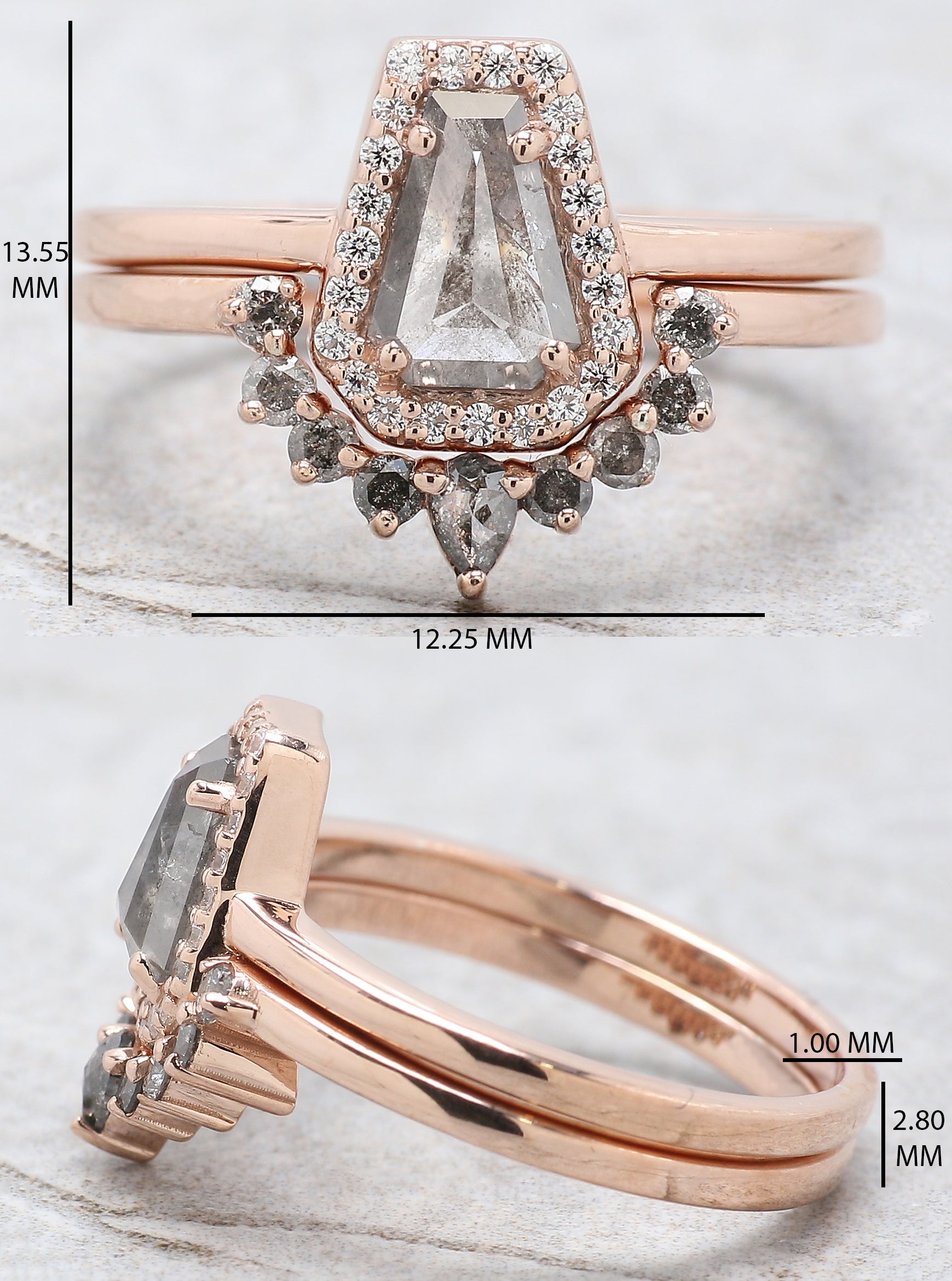 Coffin Cut Salt And Pepper Diamond Ring 0.69 Ct 6.90 MM Coffin Diamond Ring 14K Solid Rose Gold Silver Engagement Ring Gift For Her QL506