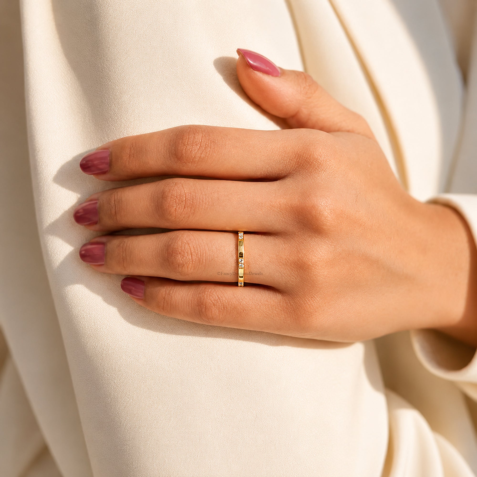 Dainty Solid Gold Moissanite Stacker, Thin 10K Gold Stackable Promise Ring, Minimalist Statement Ring, Anniversary Gift for Her FD602