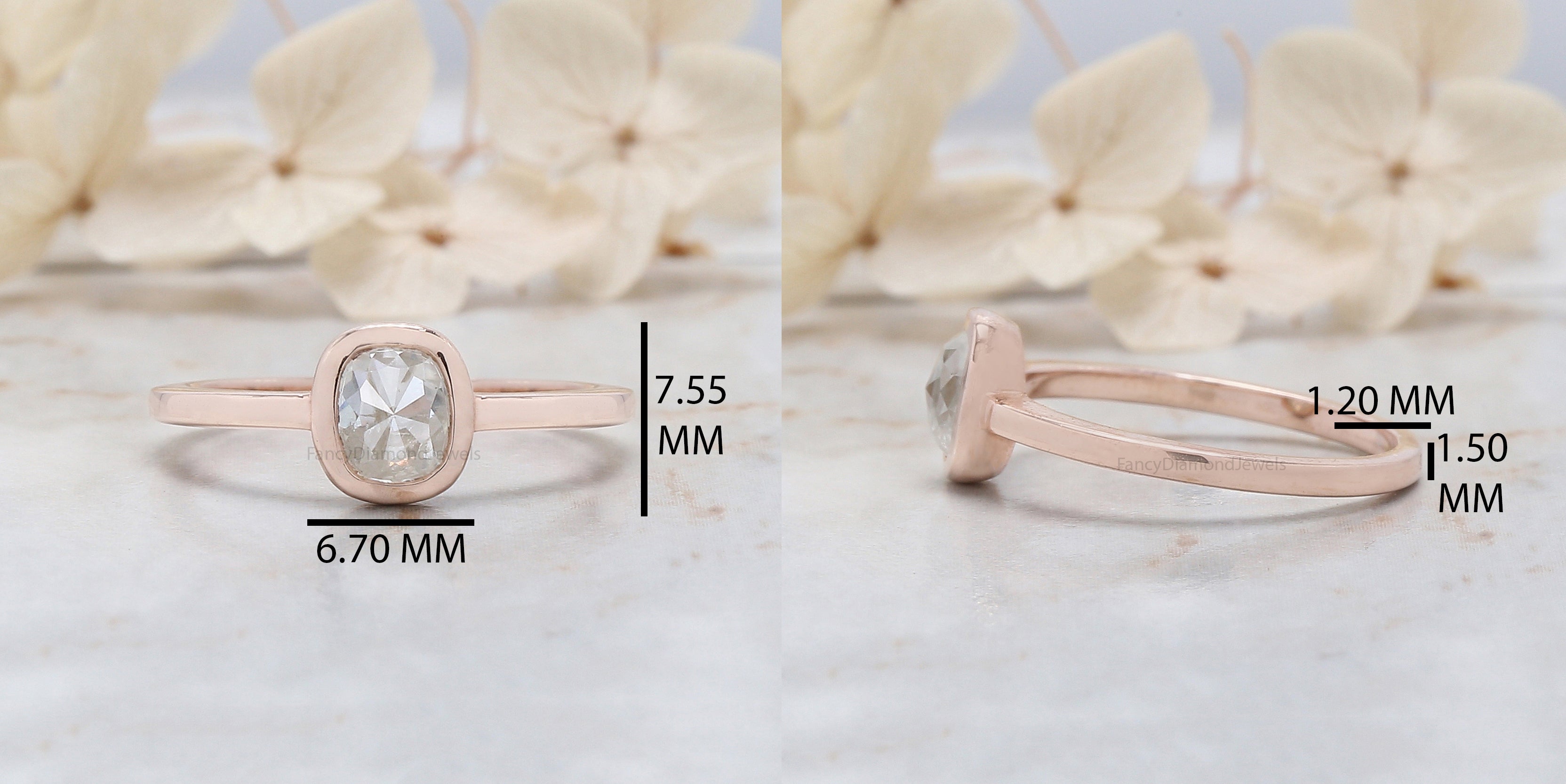 Cushion Cut Grey Color Diamond Ring 0.94 Ct 5.90 MM Cushion Diamond Ring 14K Solid Rose Gold Silver Engagement Ring Gift For Her QL5089