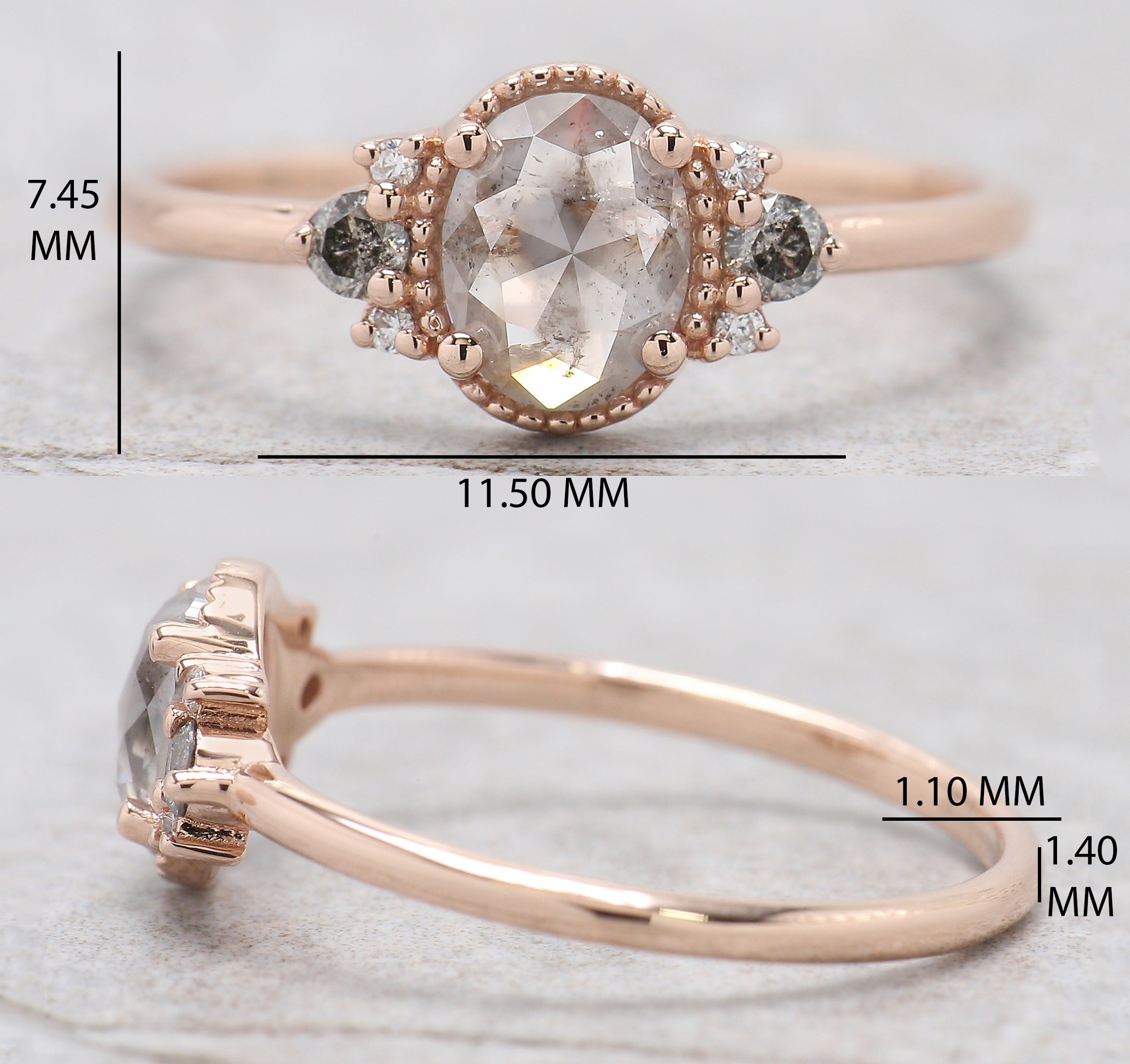 Oval Cut Salt And Pepper Diamond Ring 0.68 Ct 6.27 MM Oval Diamond Ring 14K Solid Rose Gold Silver Oval Engagement Ring Gift For Her QN2185