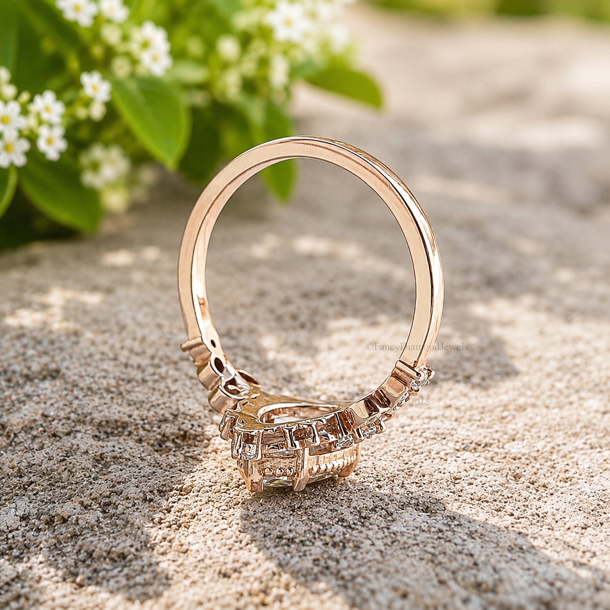 Floral Marquise Cut Moissanite Elegant Ring Nature Inspire Art Deco Engagement Ring in 14K Solid Yellow Gold Ring Unique Bridal Gift FD583