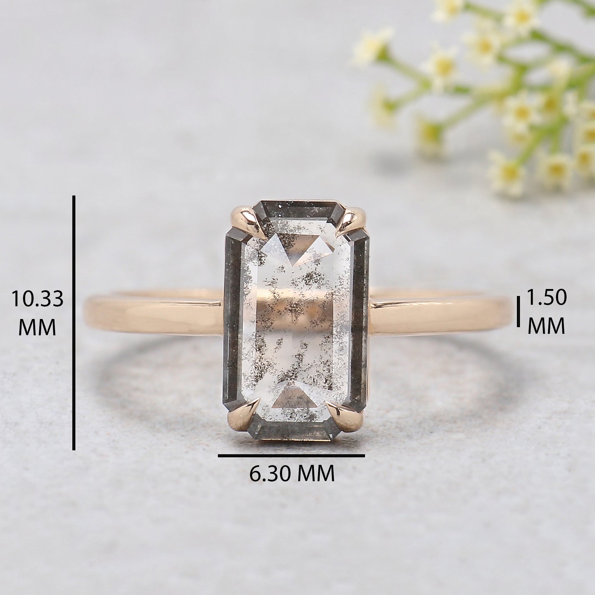 1.40 CT Emerald Lab Grown Diamond Ring Emerald CVD Fancy Black Grey Salt And Pepper Diamond Ring Engagement Ring Bridal Wedding Ring KDL3516