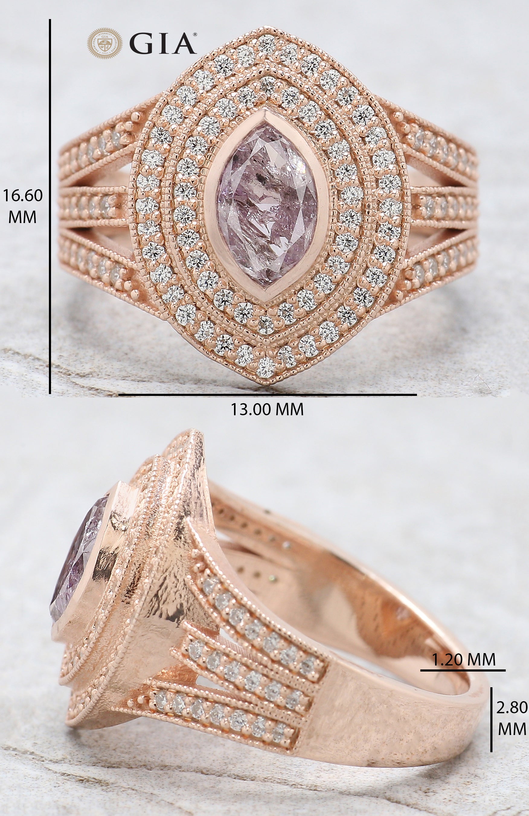 GIA Certified Marquise Pink Color Diamond Ring 0.53 Ct 7.43 MM Marquise Diamond Ring 14K Solid Rose Gold Engagement Ring Gift For Her QL6912