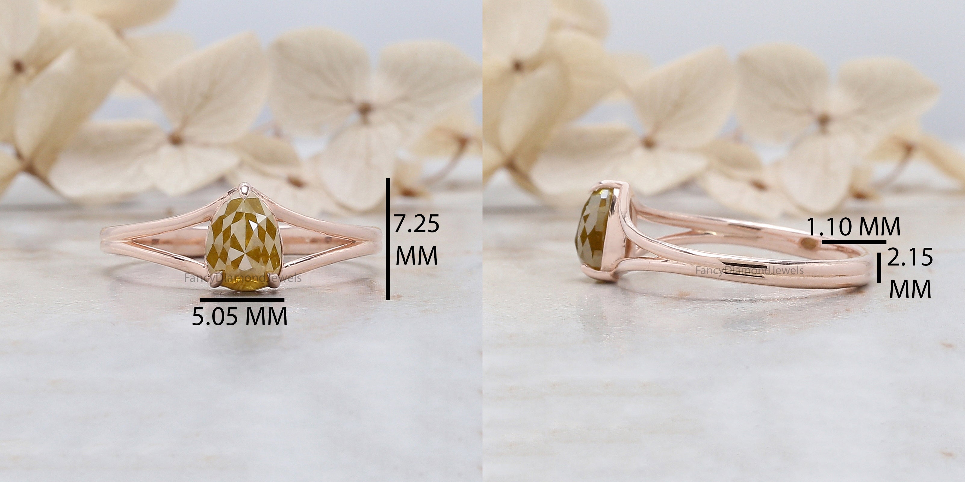 Pear Cut Yellow Color Diamond Ring 0.93 Ct 6.76 MM Pear Diamond Ring 14K Solid Rose Gold Silver Pear Engagement Ring Gift For Her QK2680