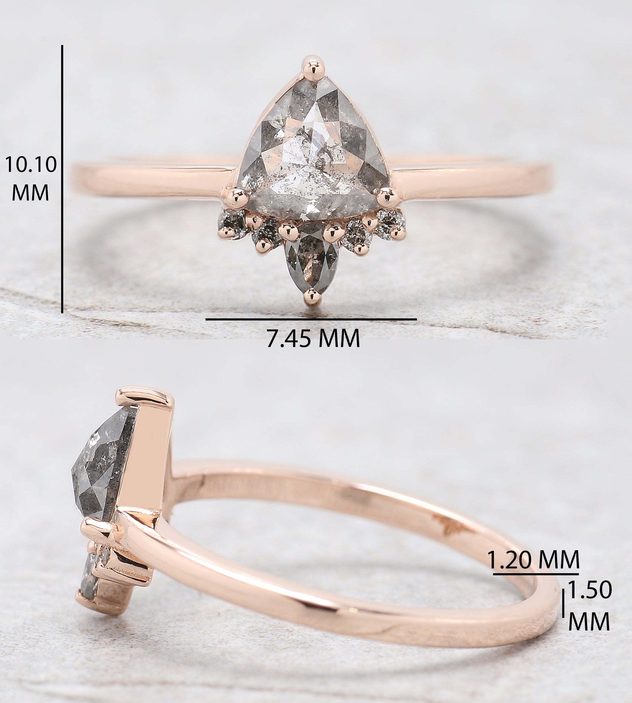 Triangle Shape Salt And Pepper Diamond Ring 0.52 Ct 6.00 MM Triangle Diamond Ring 14K Solid Rose Gold Engagement Ring Gift For Her KD1107
