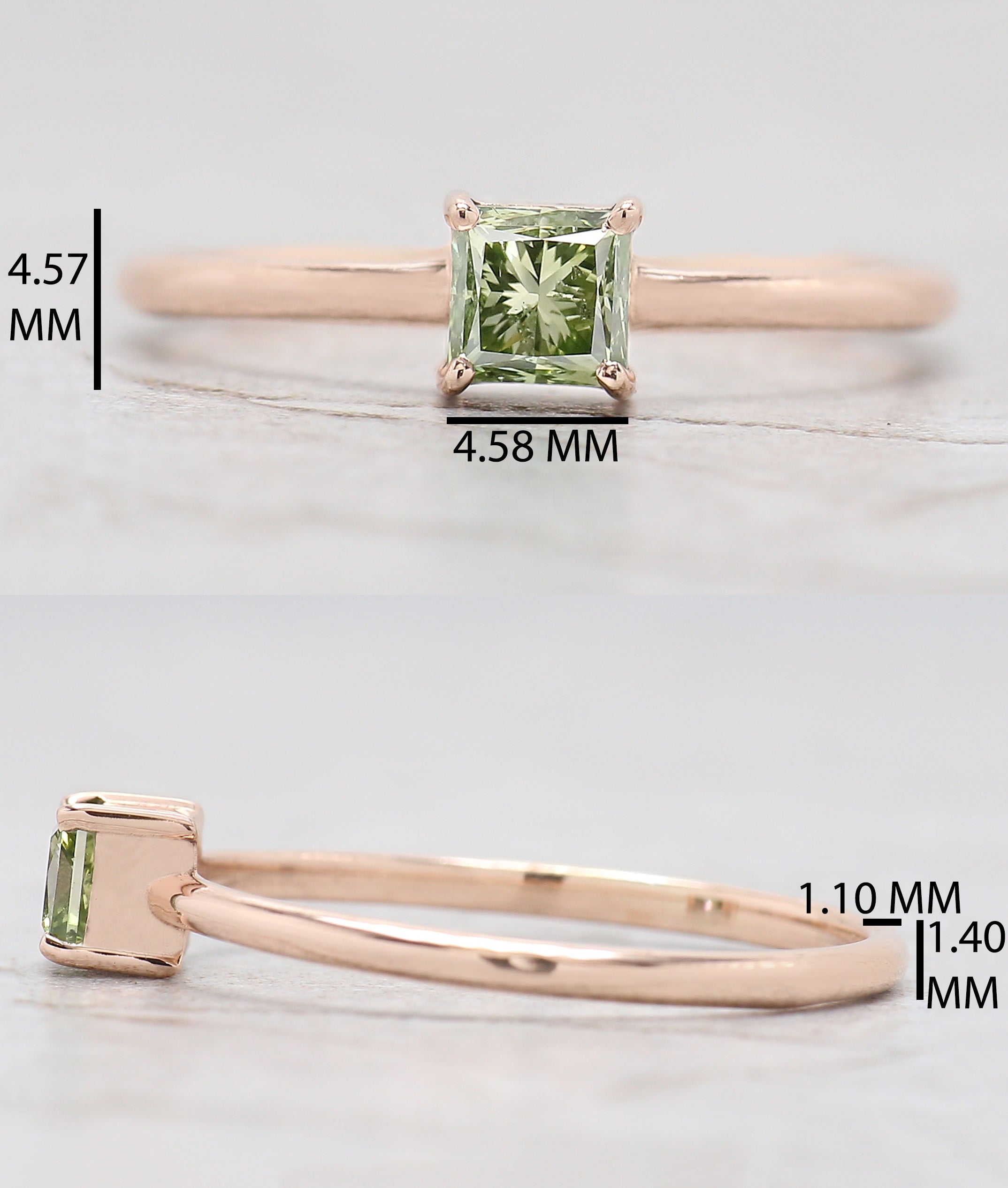 Princess Cut Green Color Diamond Ring 0.44 Ct 3.85 MM Princess Diamond Ring 14K Rose Gold Silver Engagement Ring Gift For Her QN1158