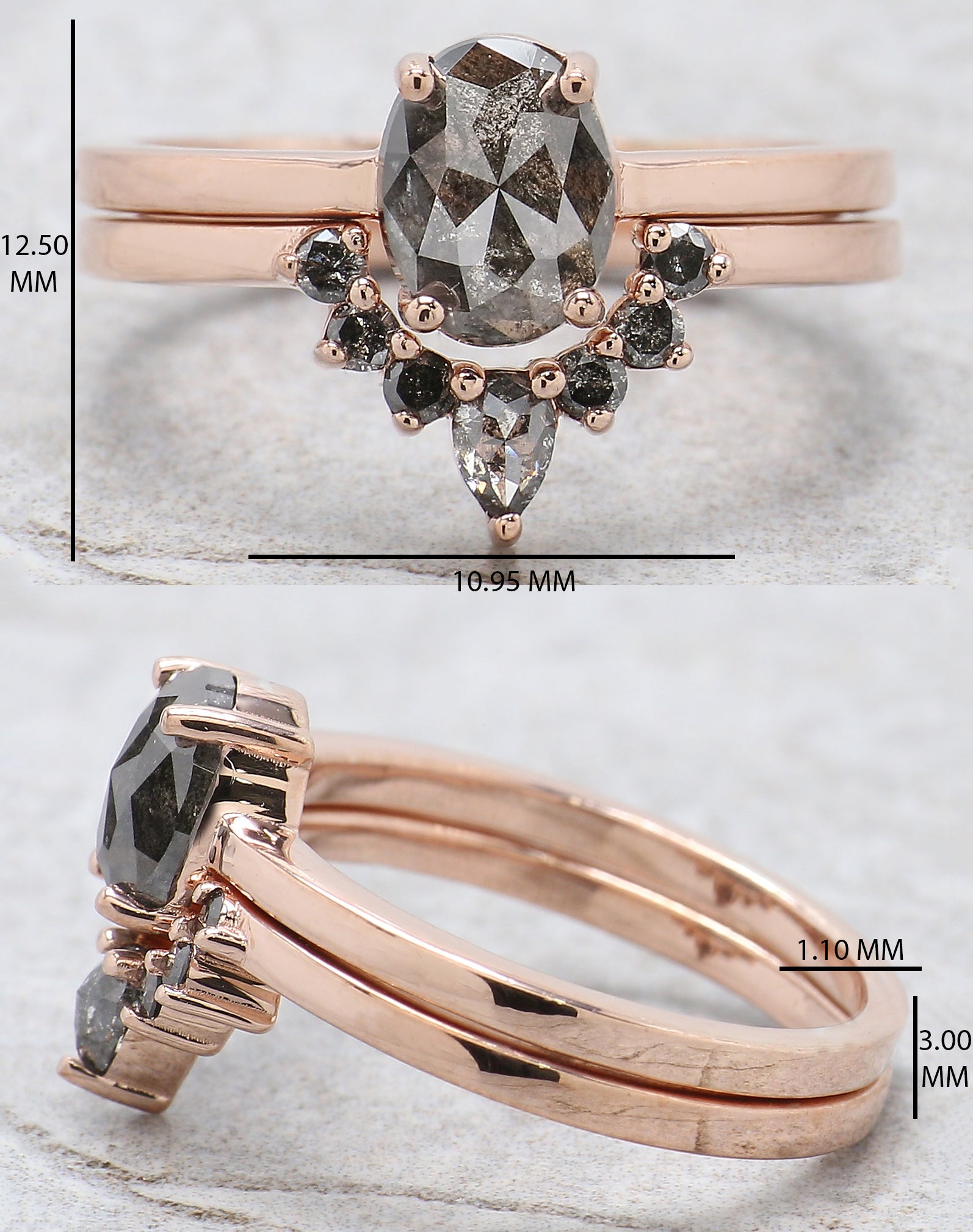 Oval Cut Salt And Pepper Diamond Ring 1.04 Ct 7.35 MM Oval Diamond Ring 14K Solid Rose Gold Silver Oval Engagement Ring Gift For Her QL1021
