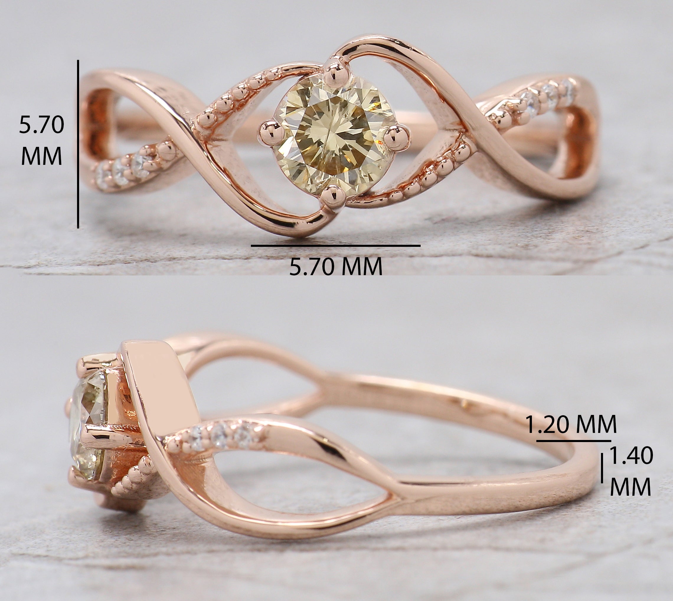 Round Yellow Color Diamond Ring 0.38 Ct 4.55 MM Round Shape Diamond Ring 14K Solid Rose Gold Silver Engagement Ring Gift For Her QN2180