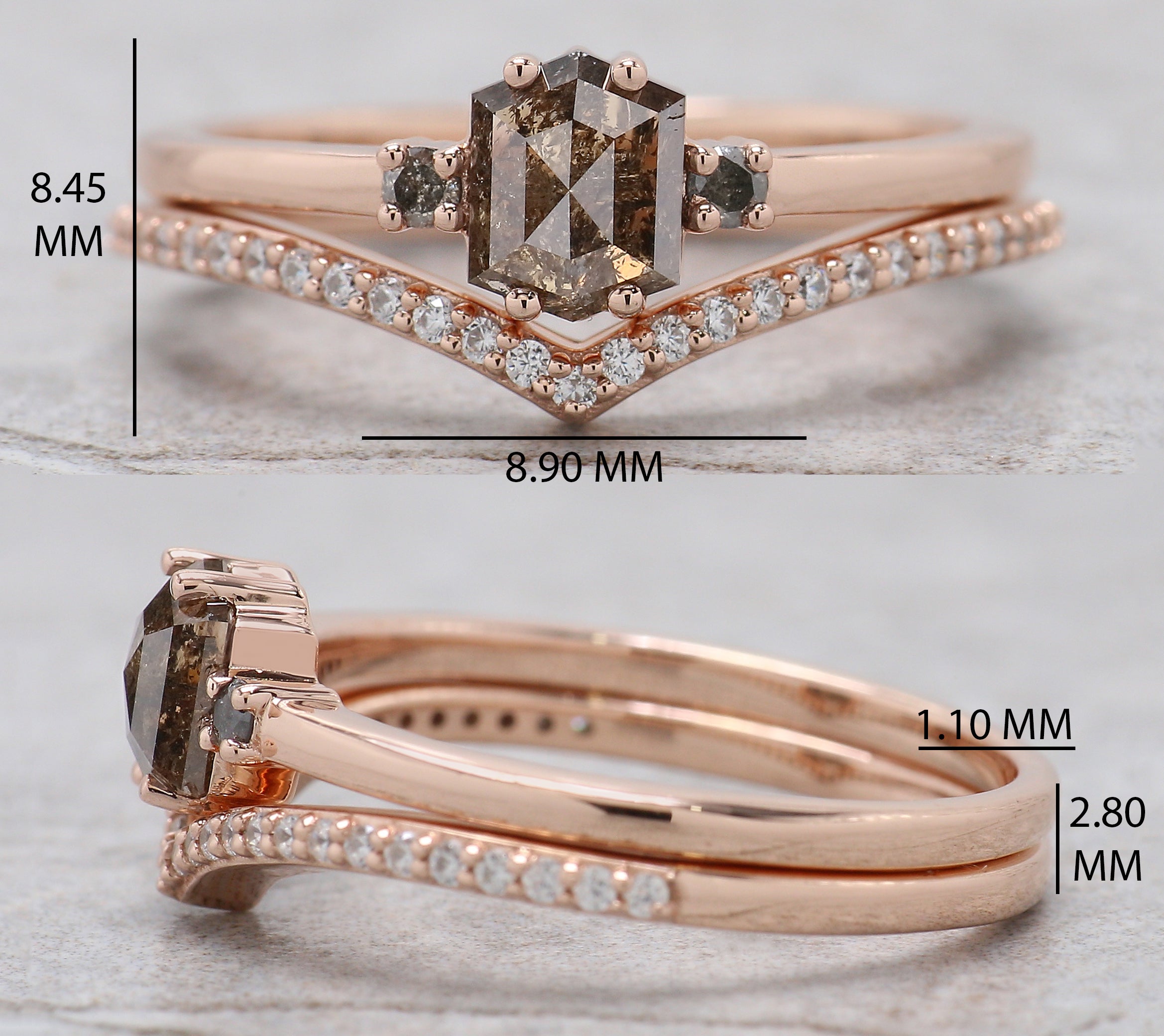 Hexagon Cut Brown Color Diamond Ring 0.68 Ct 5.76 MM Hexagon Diamond Ring 14K Solid Rose Gold Silver Engagement Ring Gift For Her QN2199