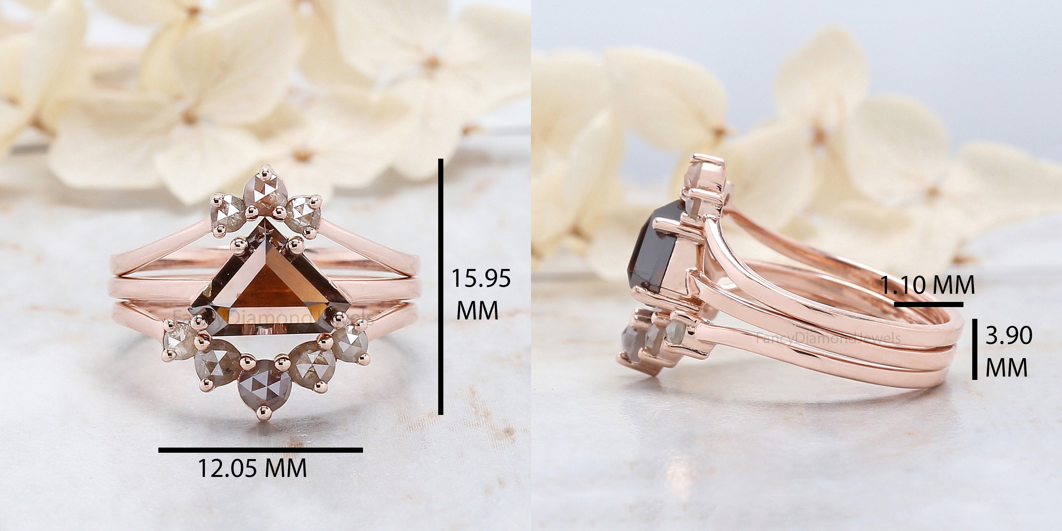 1.70 Ct Natural Shield Shape Brown Diamond Ring 6.85 MM Shield Cut Diamond Ring 14K Solid Rose Gold Silver Engagement Ring Halo Ring QL1866