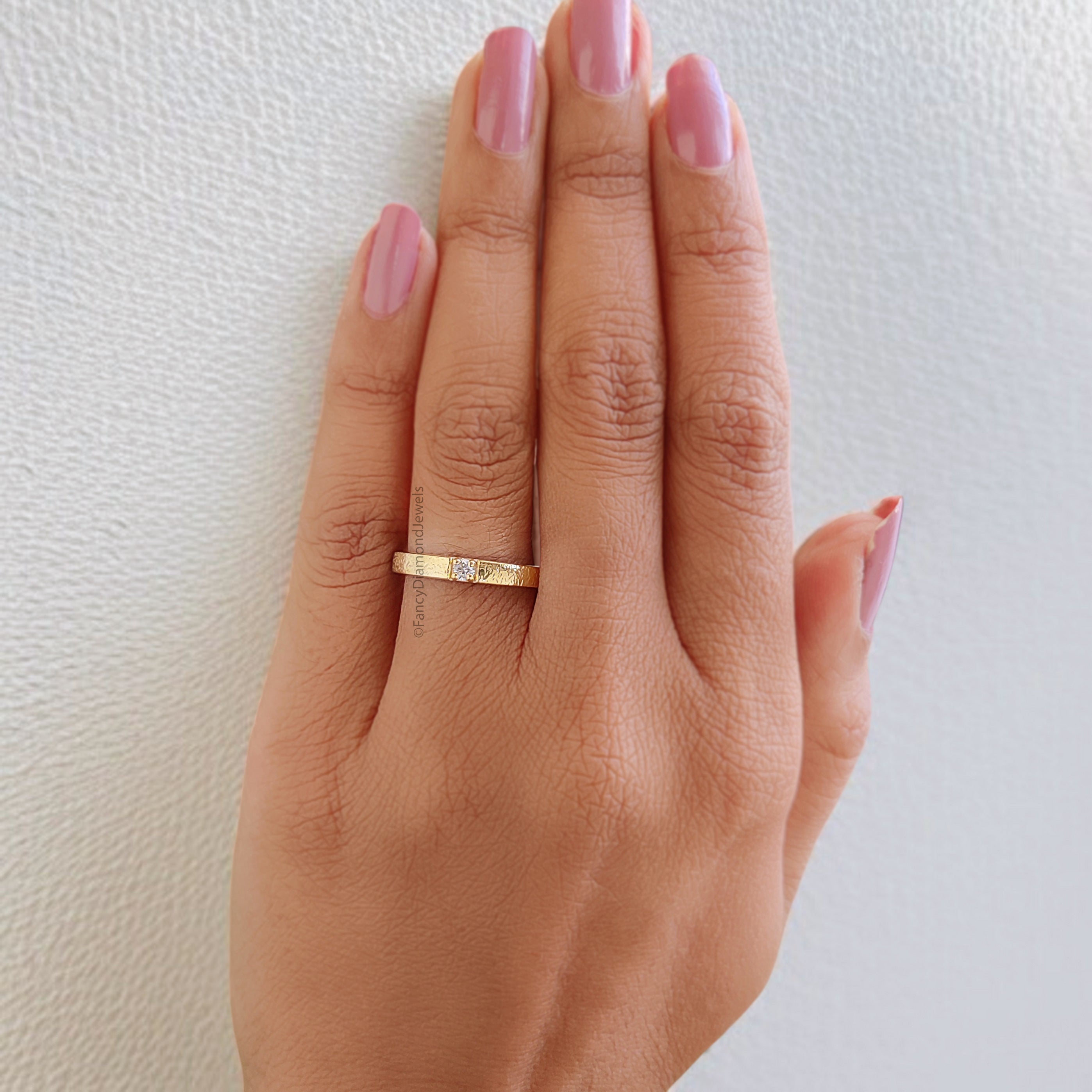 Hammered Natural White Diamond Wedding Band Silver Engagement Band Diamond Wedding Band Alternative Bridal Wedding Band Gift For Her FD517