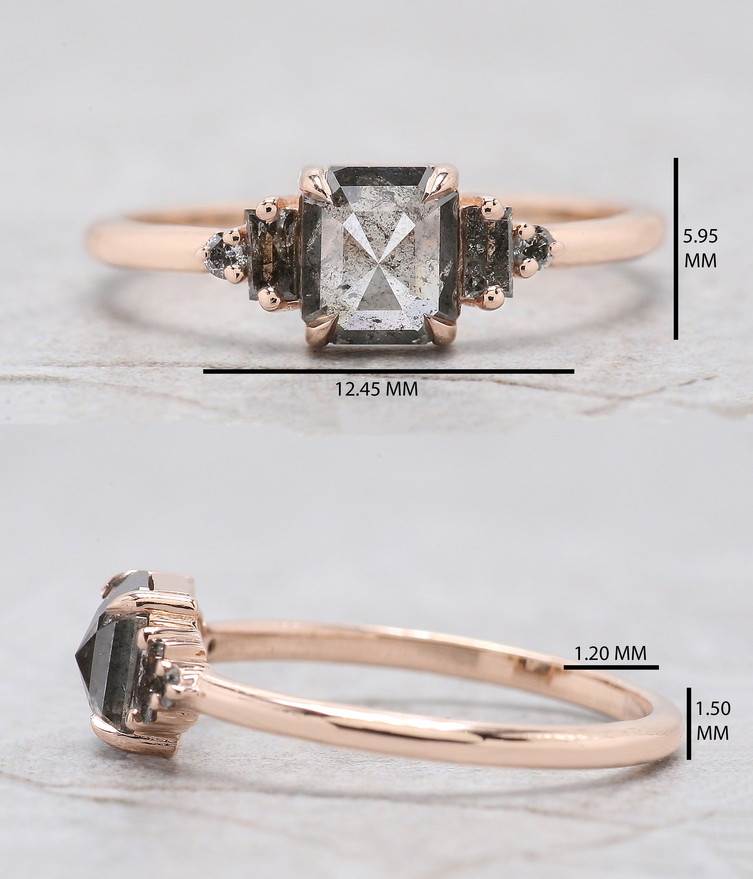 Radiant Salt And Pepper Diamond Ring 0.81 CT 5.70 MM Radiant Diamond Wedding Ring Rose Gold Silver Engagement Ring Gift For Her KDL8669