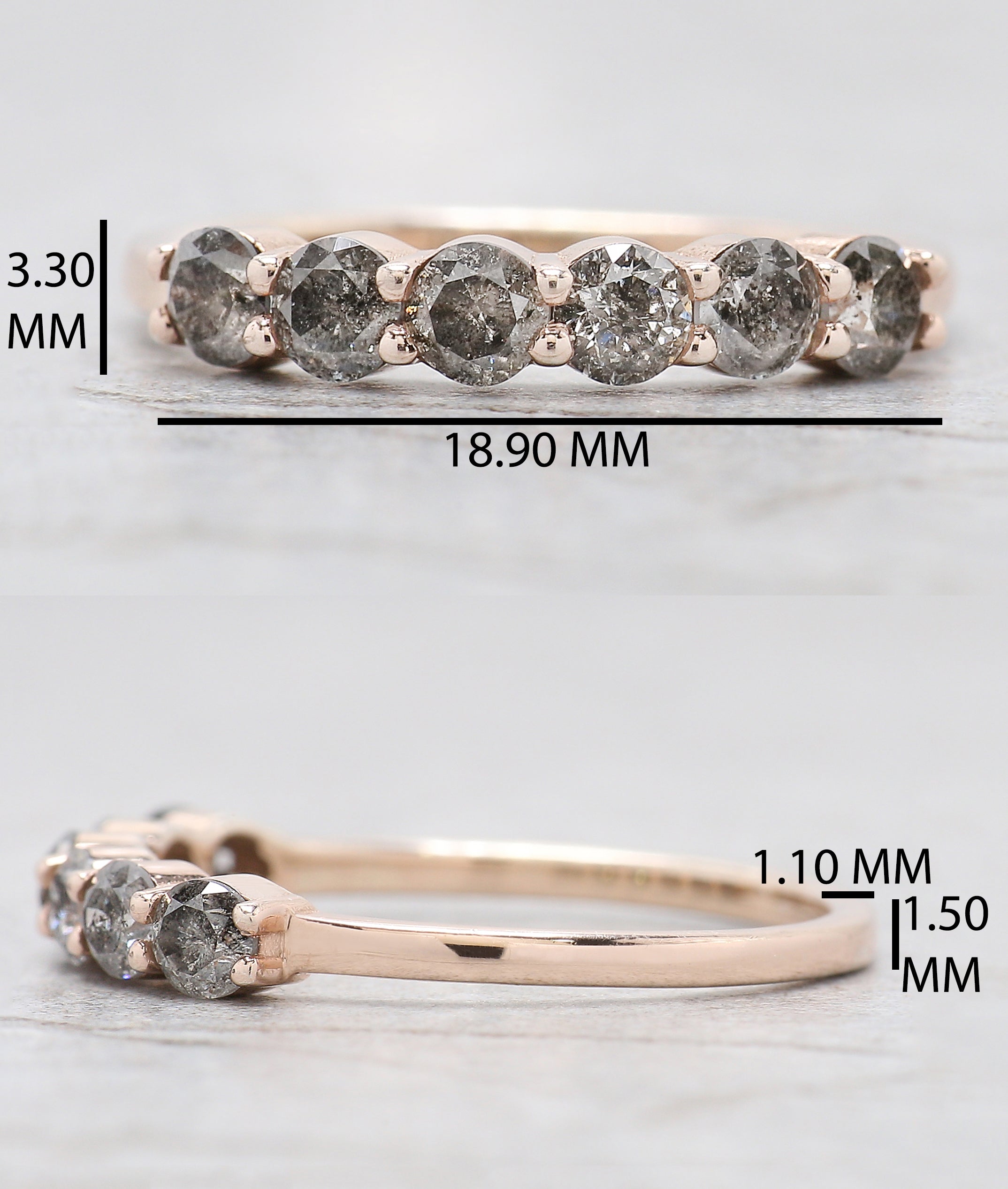 Round Cut Salt And Pepper Diamond Ring 0.81 Ct 3.20 MM Round Diamond Ring 14K Solid Rose Gold Silver Engagement Ring Gift For Her QL1395