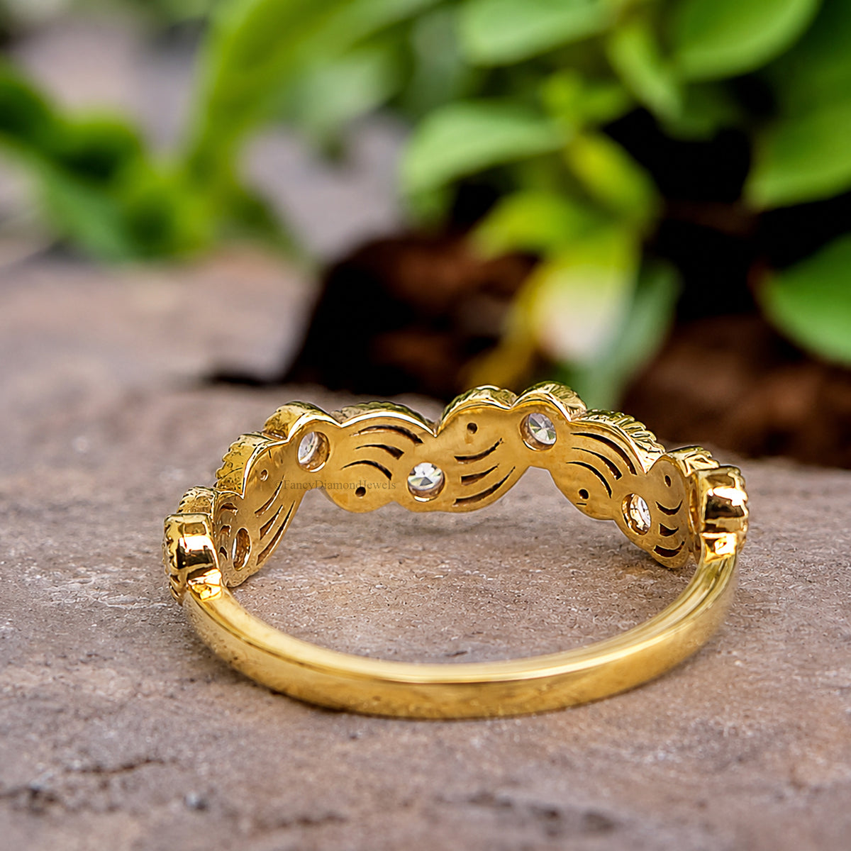 Leaf & Vine Art Deco Wedding Ring, Vintage Nature Ring, Half Eternity Ring, Round Ring, Unique Vintage Band, Wedding Band For Her FD604