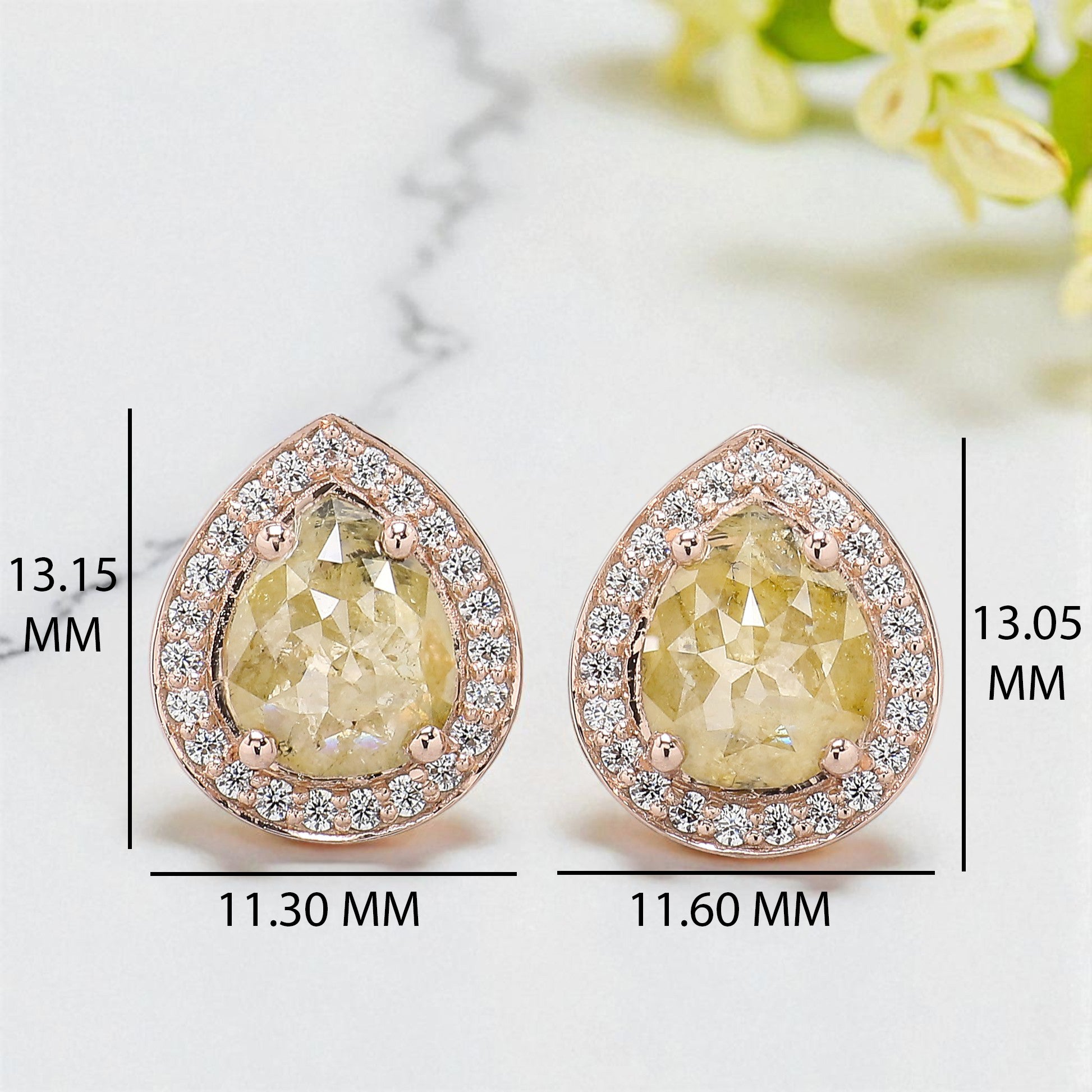 Pear Cut Yellow Color Diamond Earring 2.37 Ct 8.30 MM Pear Diamond Earring 14K Solid Rose Gold Silver Pear Cut Earring Gift For Her KDN7027