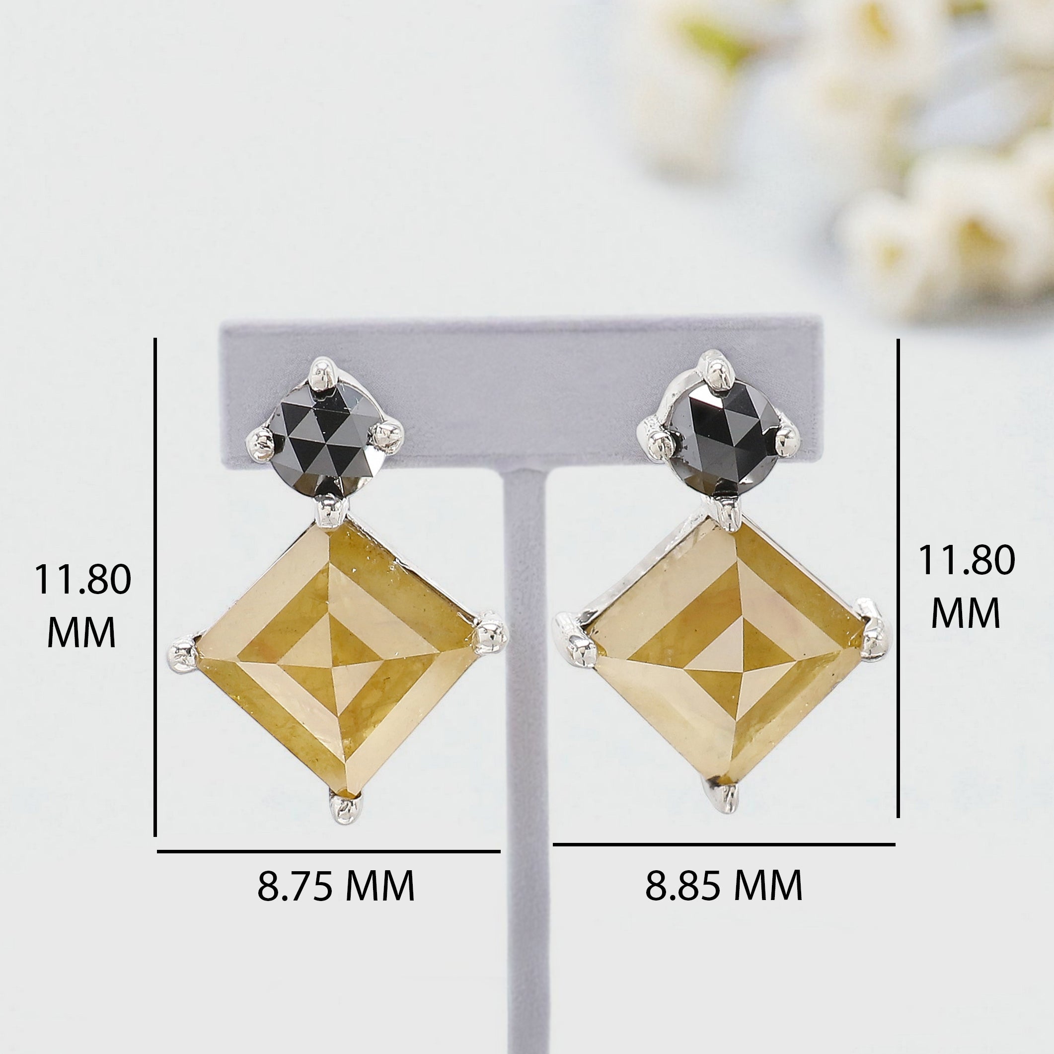 Kite Cut Yellow Color Diamond Earring 1.56 Ct 7.60 MM Kite Diamond Earring 14K Solid White Gold Silver Rose Cut Earring Gift For Her KDL8102