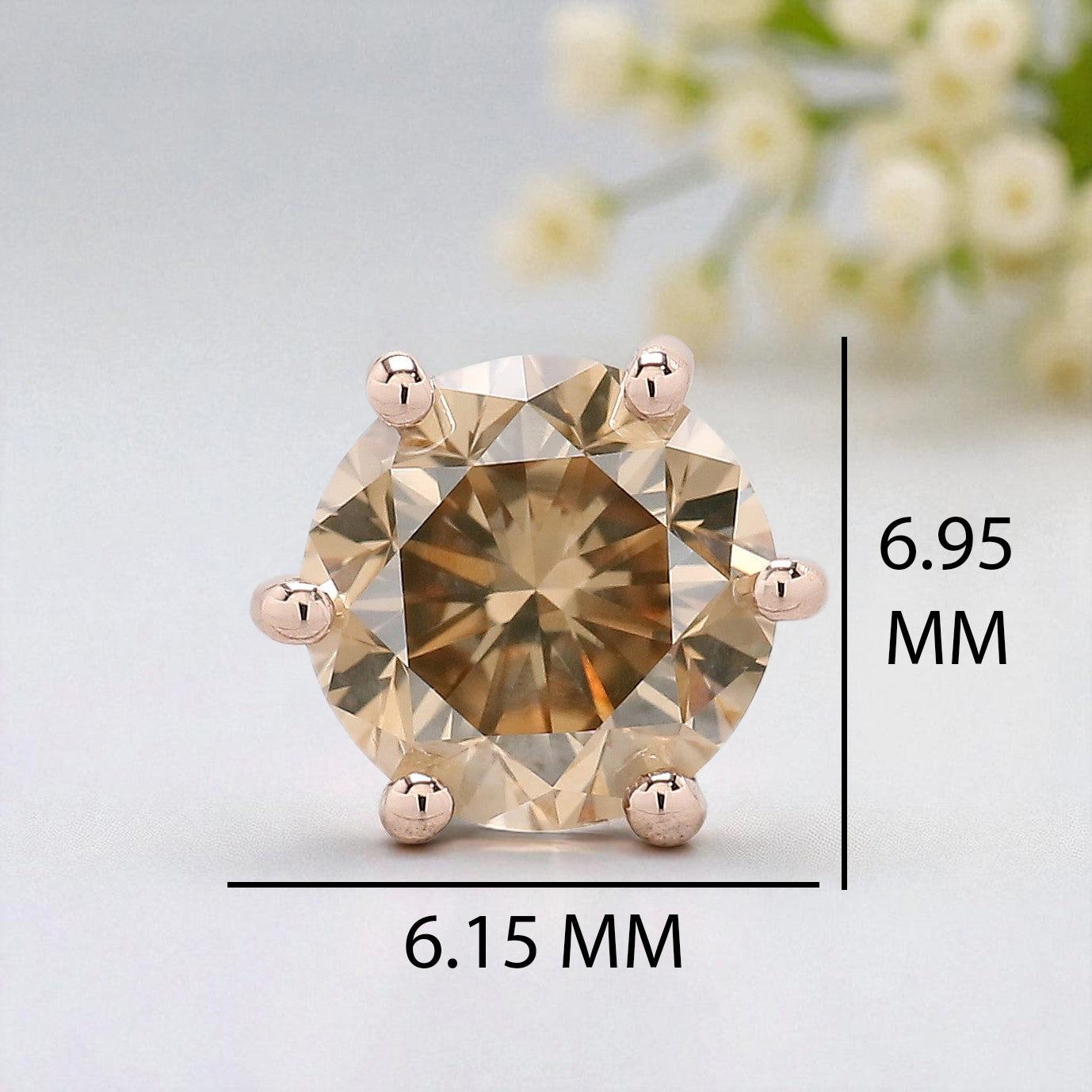 Natural Round Shape Brown Color Diamond Earring 0.86 Ct 5.80 MM Round Diamond Earring 14K Rose Gold Silver Engagement Round Earring KDL635