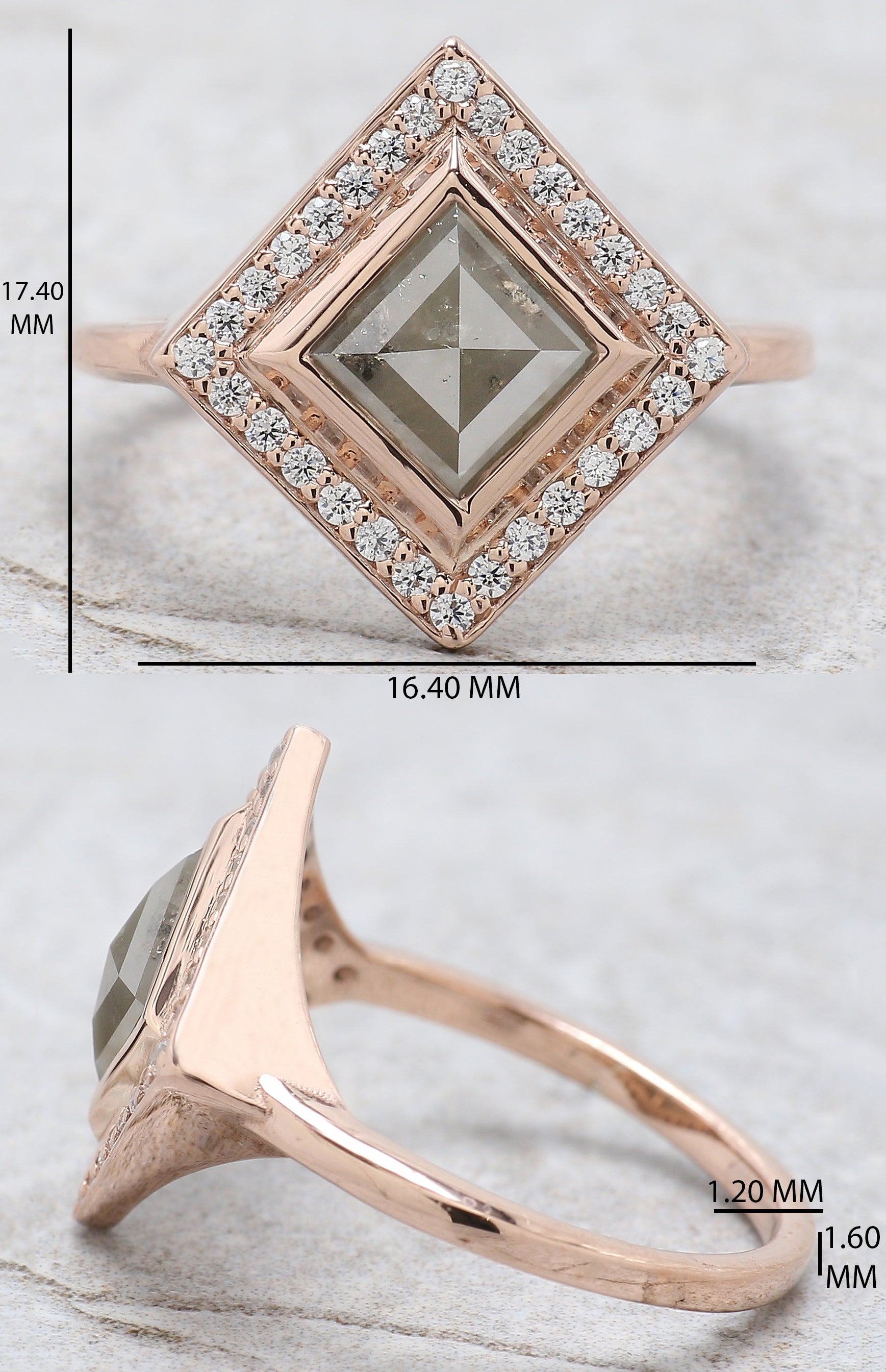 Kite Cut Salt And Pepper Diamond Ring 1.35 Ct 9.00 MM Kite Diamond Ring 14K Solid Rose Gold Silver Kite Engagement Ring Gift For Her QN764