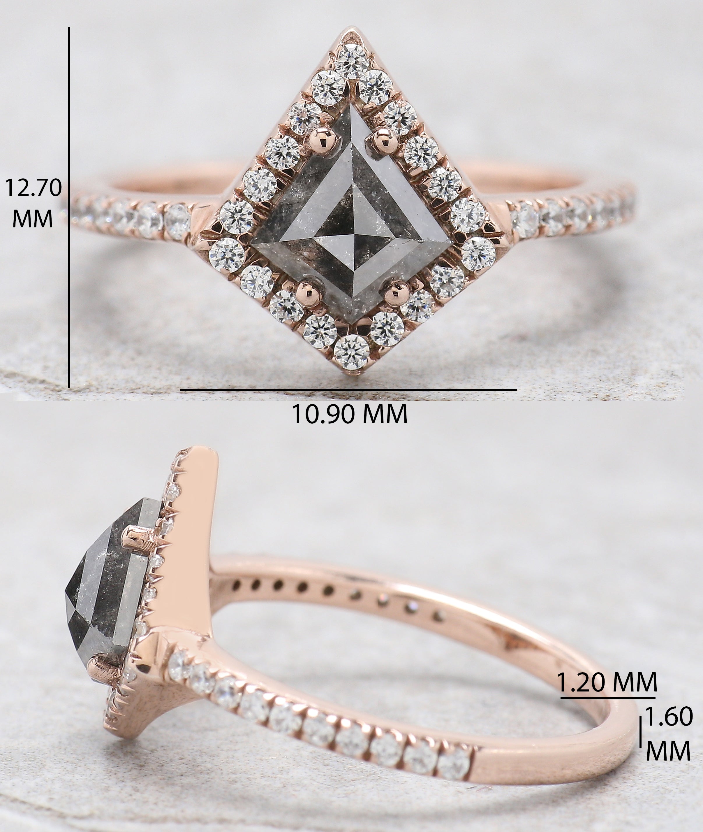 Kite Shape Salt And Pepper Diamond Ring 0.94 Ct 7.60 MM Kite Cut Diamond Ring 14K Solid Rose Gold Silver Engagement Ring Gift For Her QL2038