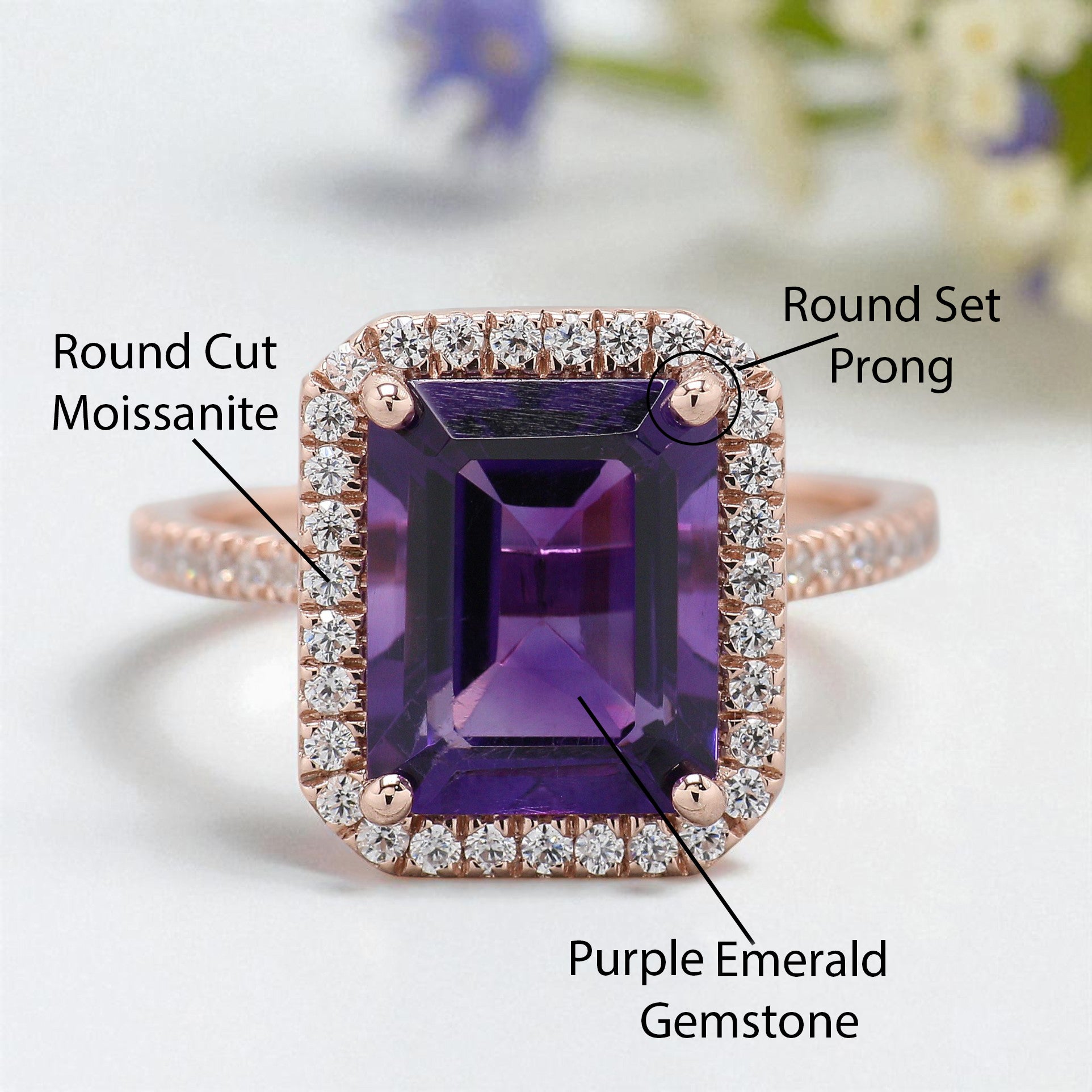 3.40 CT Emerald Cut Purple Amethyst Engagement Ring Rose Gold Ring Emerald Shape Diamond Wedding Ring Unique Vintage Ring Gift For Her FD423