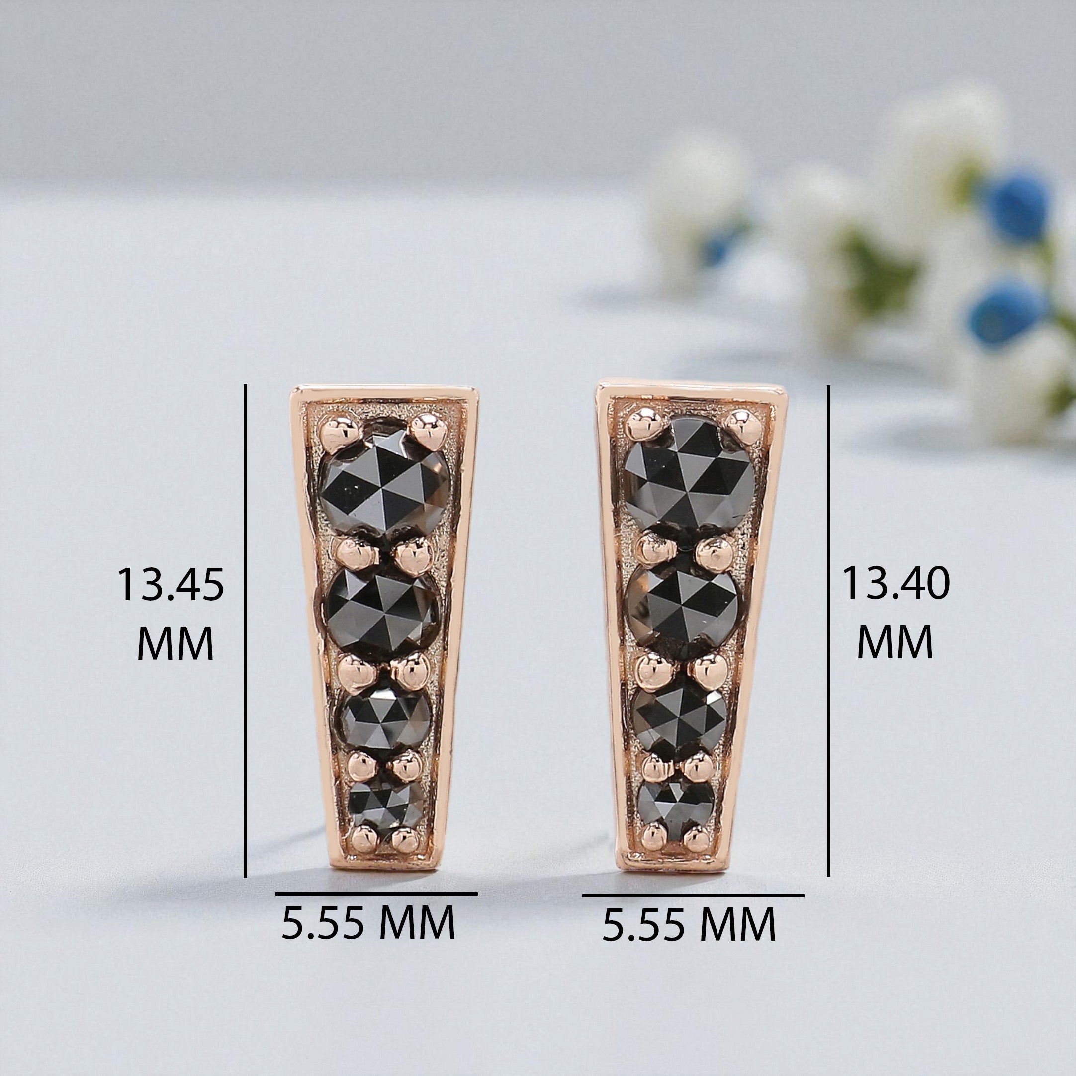 Round Rose Cut Black Color Diamond Earring 0.75 CT Round Diamond Earring 14K Solid Rose Gold Silver Round Cut Earring Gift For Her KD949