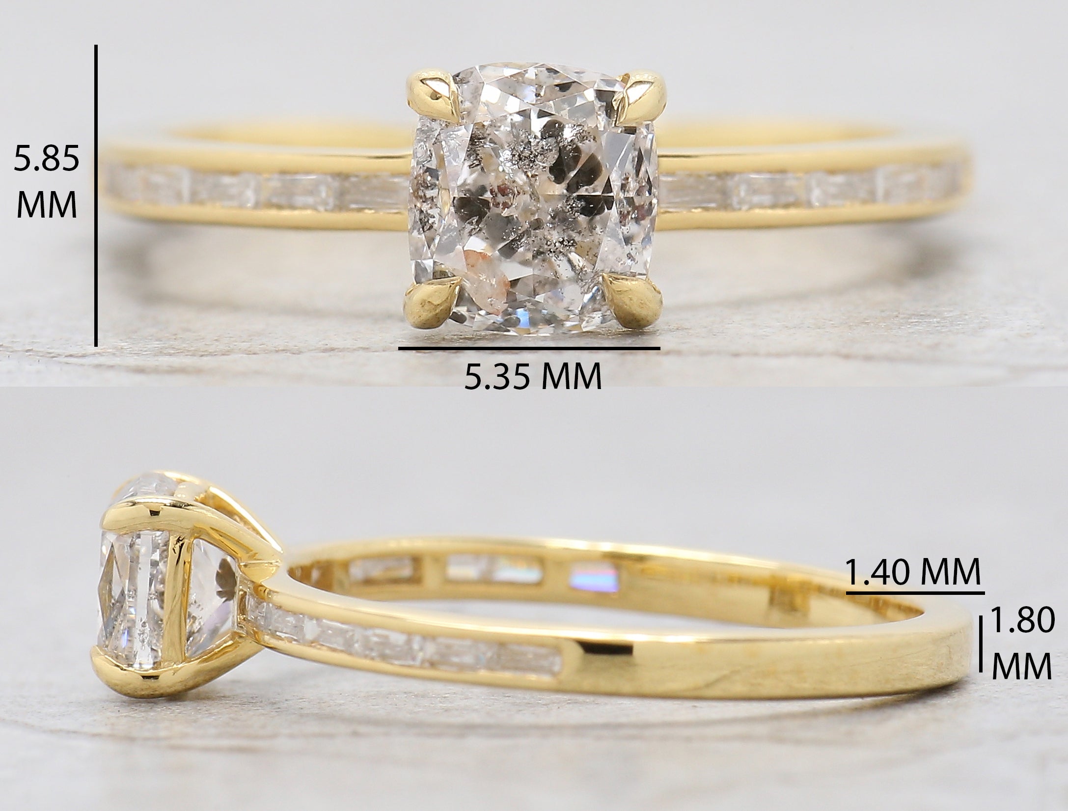 Cushion White-F Color Diamond Ring 1.02 Ct 5.78 MM Cushion Diamond Wedding Ring Baguette Diamond Ring Engagement Ring Gift For Her KDL2663