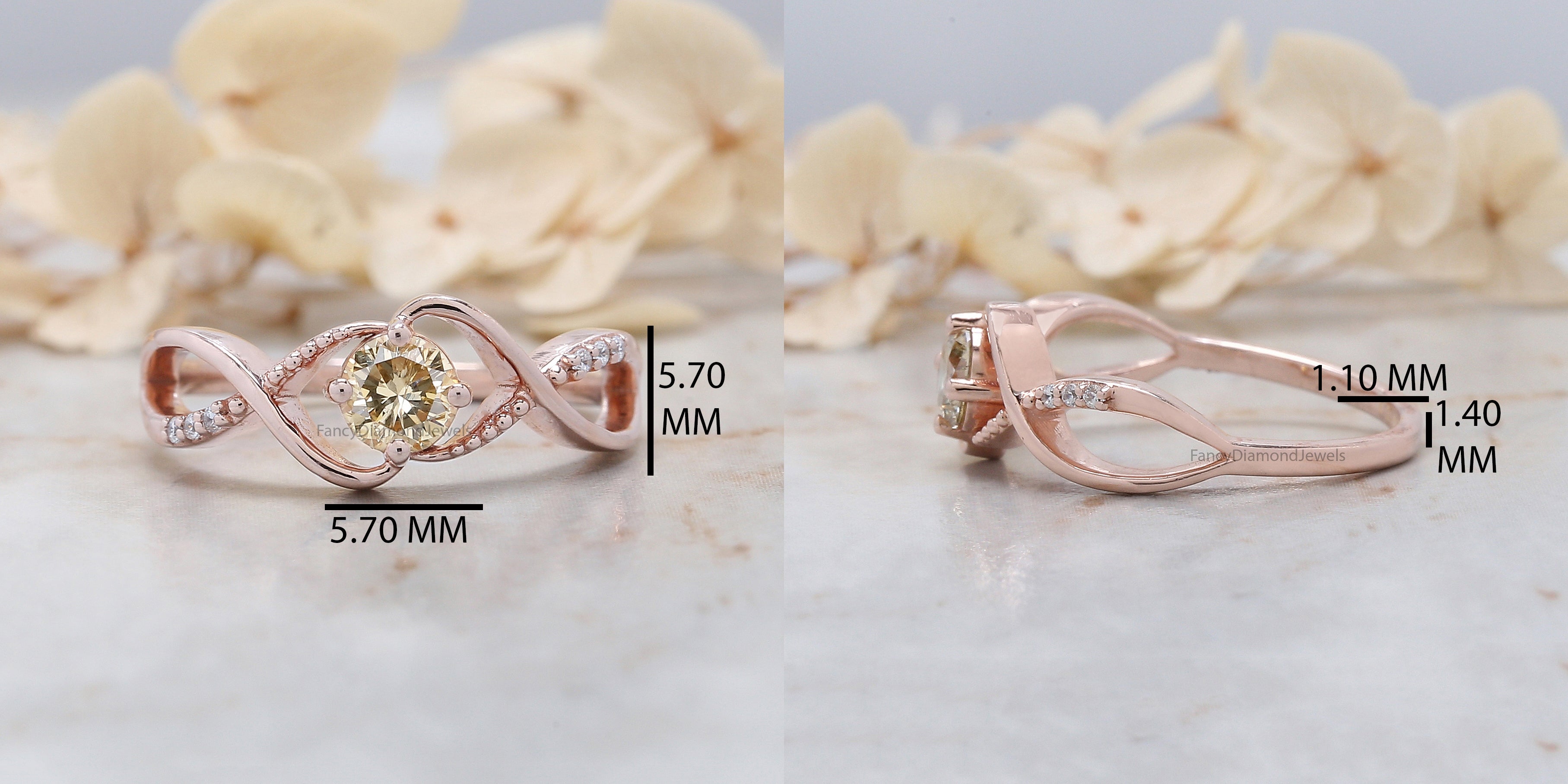Round Yellow Color Diamond Ring 0.38 Ct 4.55 MM Round Shape Diamond Ring 14K Solid Rose Gold Silver Engagement Ring Gift For Her QN2180