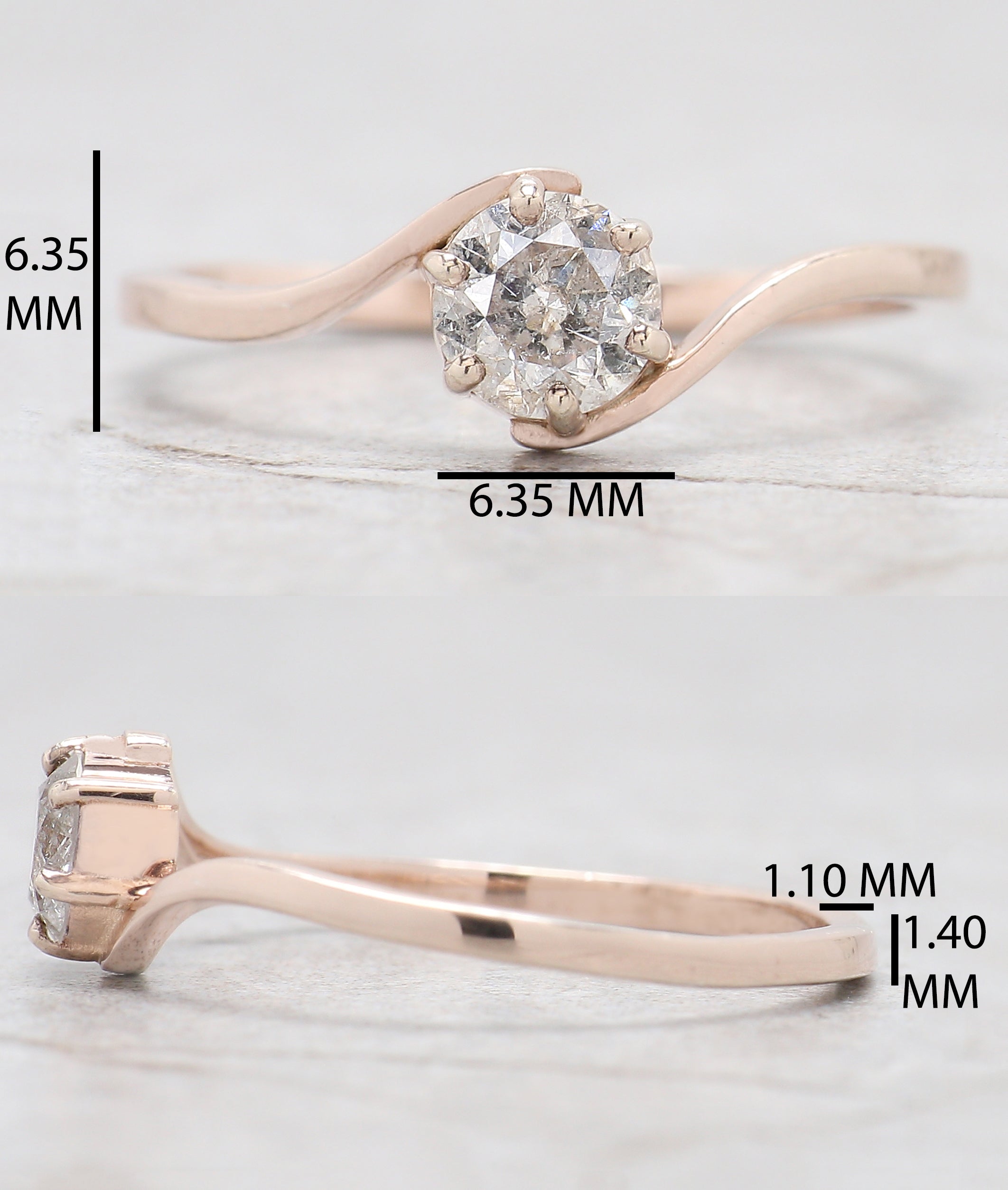Round Cut Salt And Pepper Diamond Ring 0.47 Ct 4.95 MM Round Shape Diamond Ring 14K Solid Rose Gold Silver Engagement Ring Gift For Her QL346
