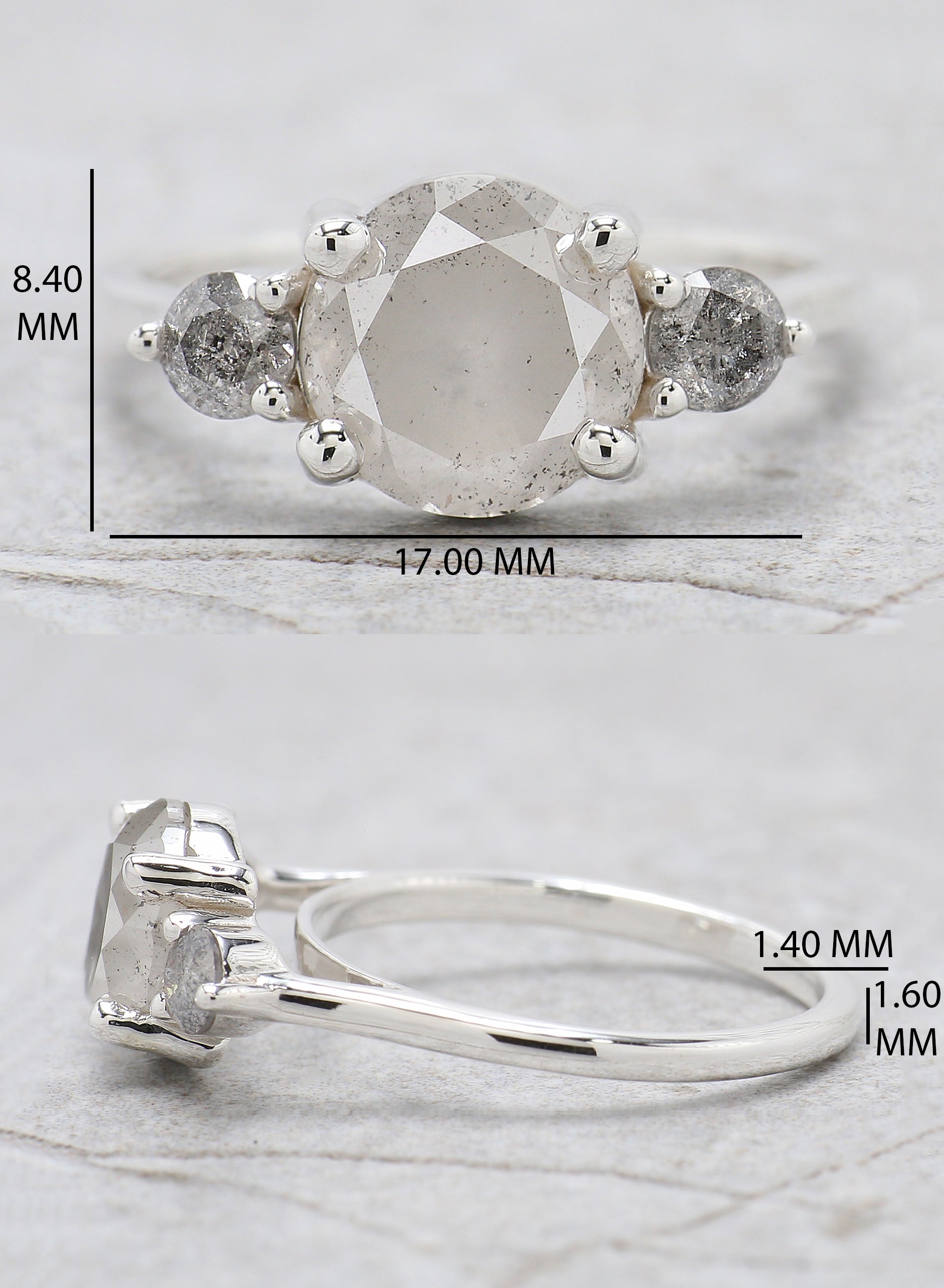 Round Cut Salt And Pepper Diamond Ring 2.56 Ct 8.21 MM Round Diamond Ring 14K Solid White Gold Silver Engagement Ring Gift For Her QL2517