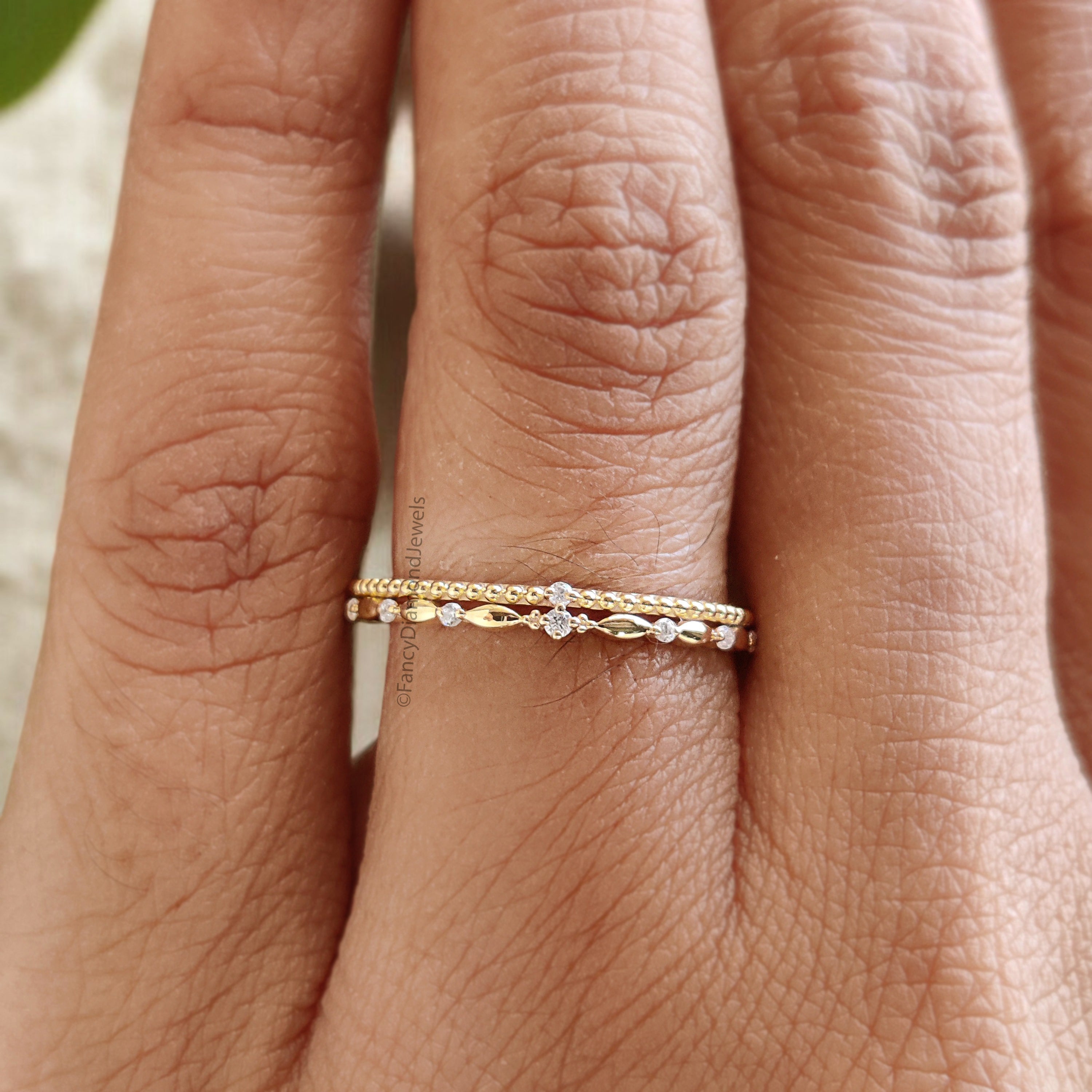 Natural White Double Diamond Wedding Band Silver Engagement Band Milgrain Ring Minimalist Stacking Diamond Promise Band Gift For Her FD518