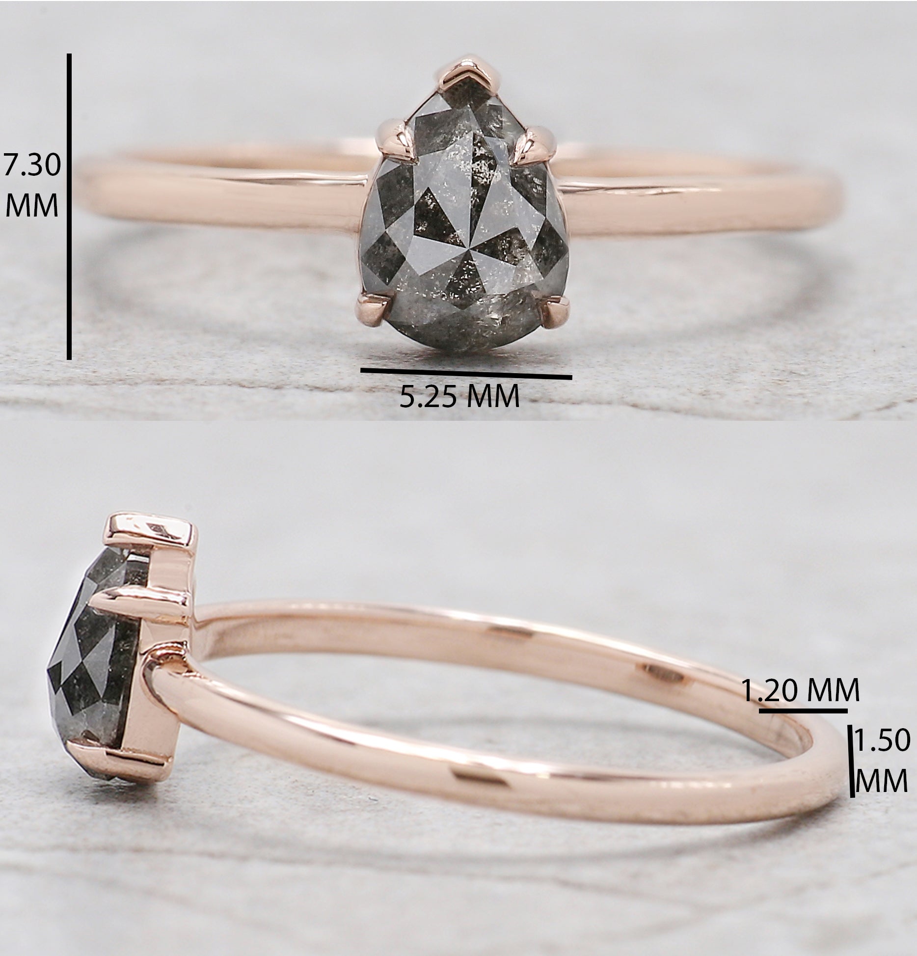 Pear Cut Salt And Pepper Diamond Ring 0.81 Ct 6.70 MM Pear Cut Diamond Ring 14K Solid Rose Gold Silver Engagement Ring Gift For Her KDL3352