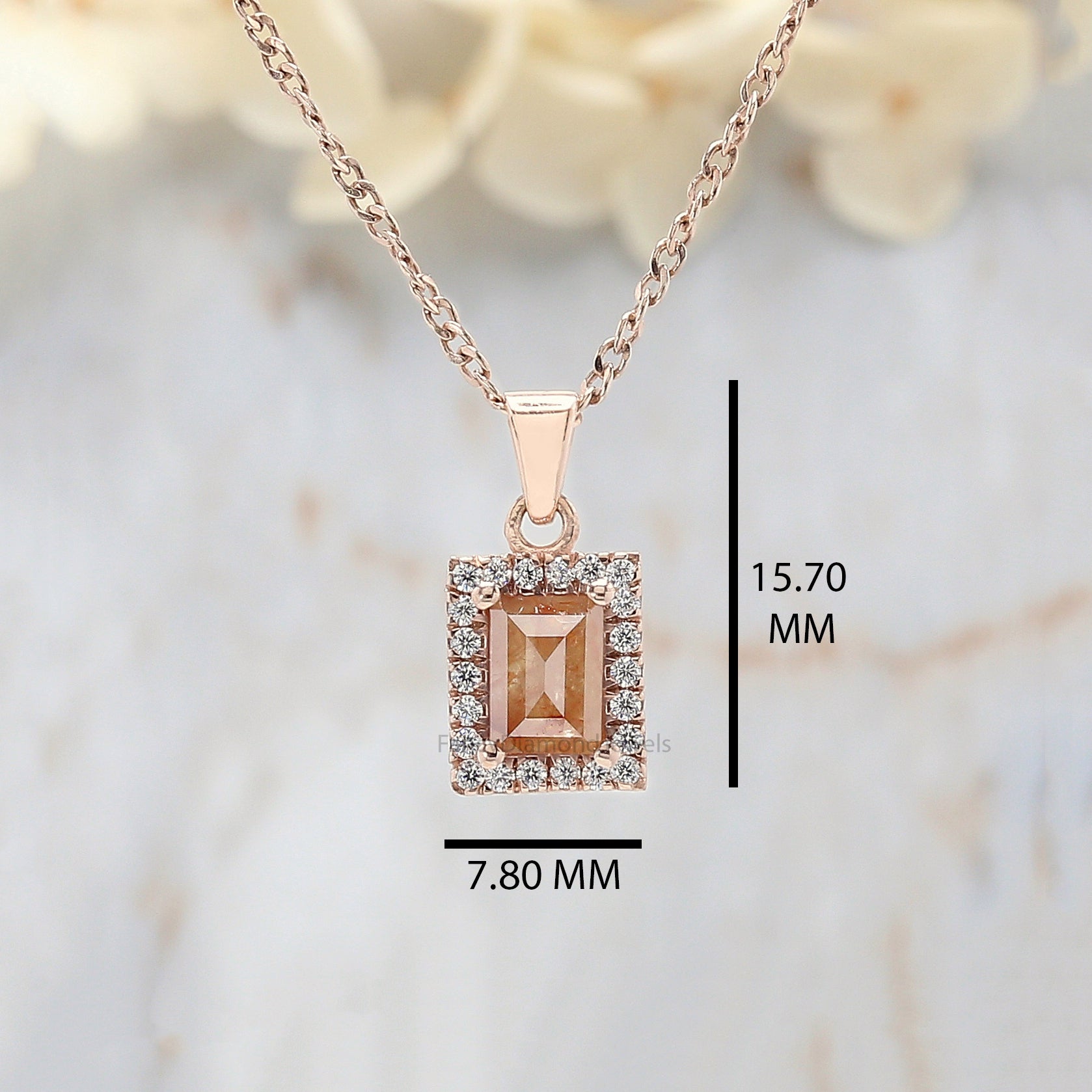 Baguette Brown Color Diamond Pendant 0.81 Ct 6.20 MM Baguette Shape Diamond Pendant 14K Solid Rose Gold Silver Engagement Pendant QN8980