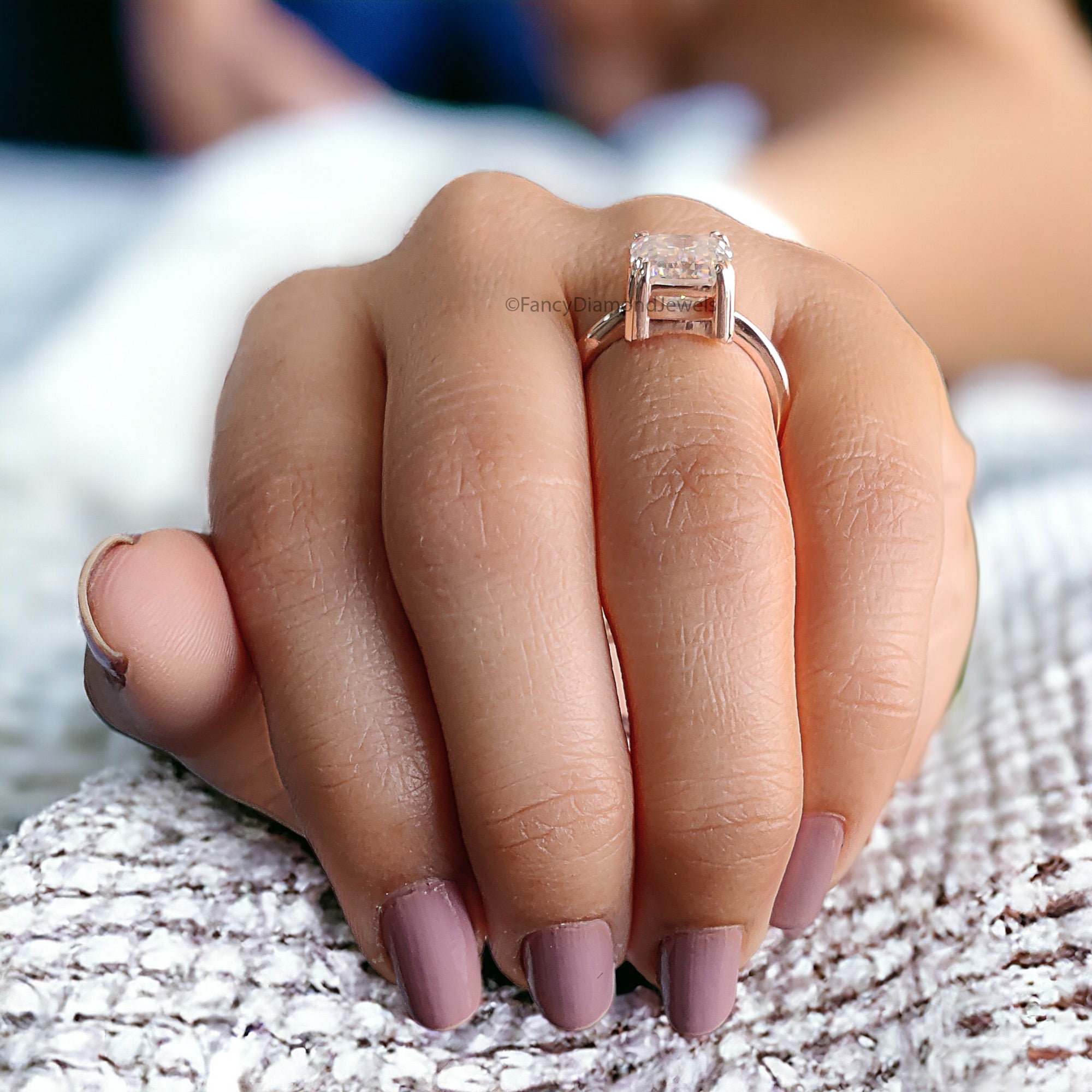 3.70 CT Emerald Shape Engagement Ring in Solid Rose 10K/14k/18k Gold Emerald Cut Solitaire Engagement Ring Brilliant Moissanite Ring FD31