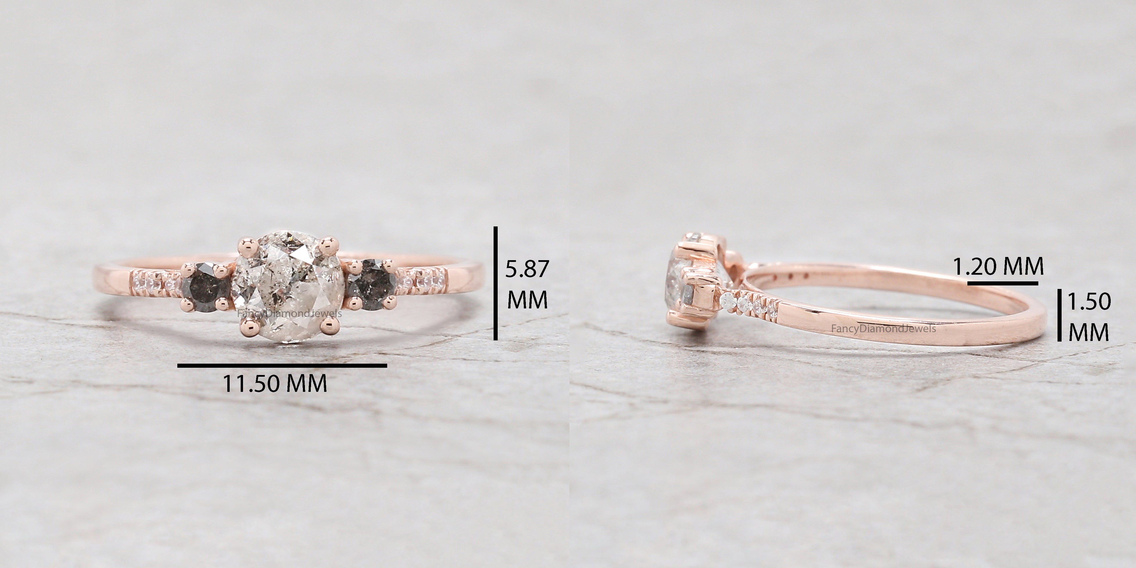 Round Cut Salt And Pepper Diamond Ring 0.83 Ct 5.64 MM Round Diamond Ring 14K Solid Rose Gold Silver Engagement Ring Gift For Her QN2184