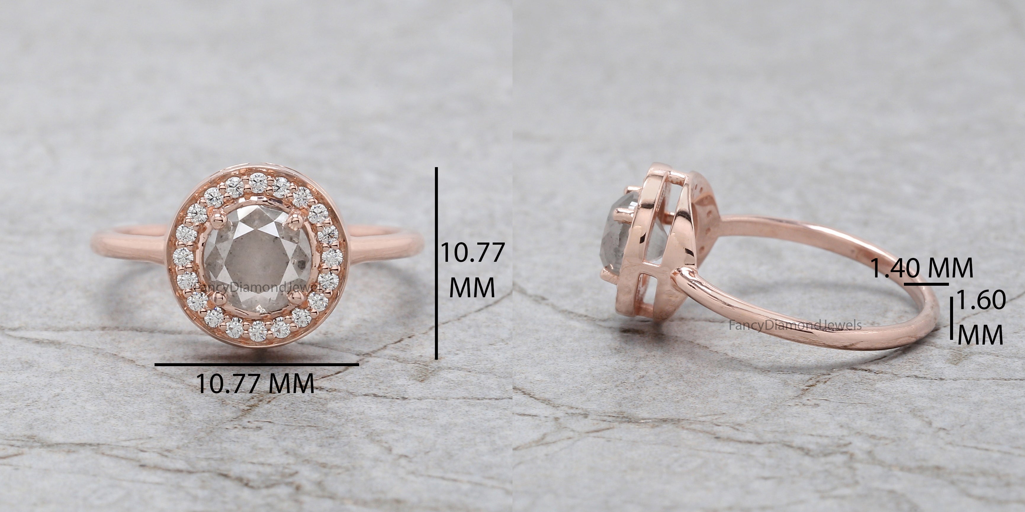 Round Cut Salt And Pepper Diamond Ring 1.25 Ct 6.15 MM Round Diamond Ring 14K Solid Rose Gold Silver Engagement Ring Gift For Her QN486