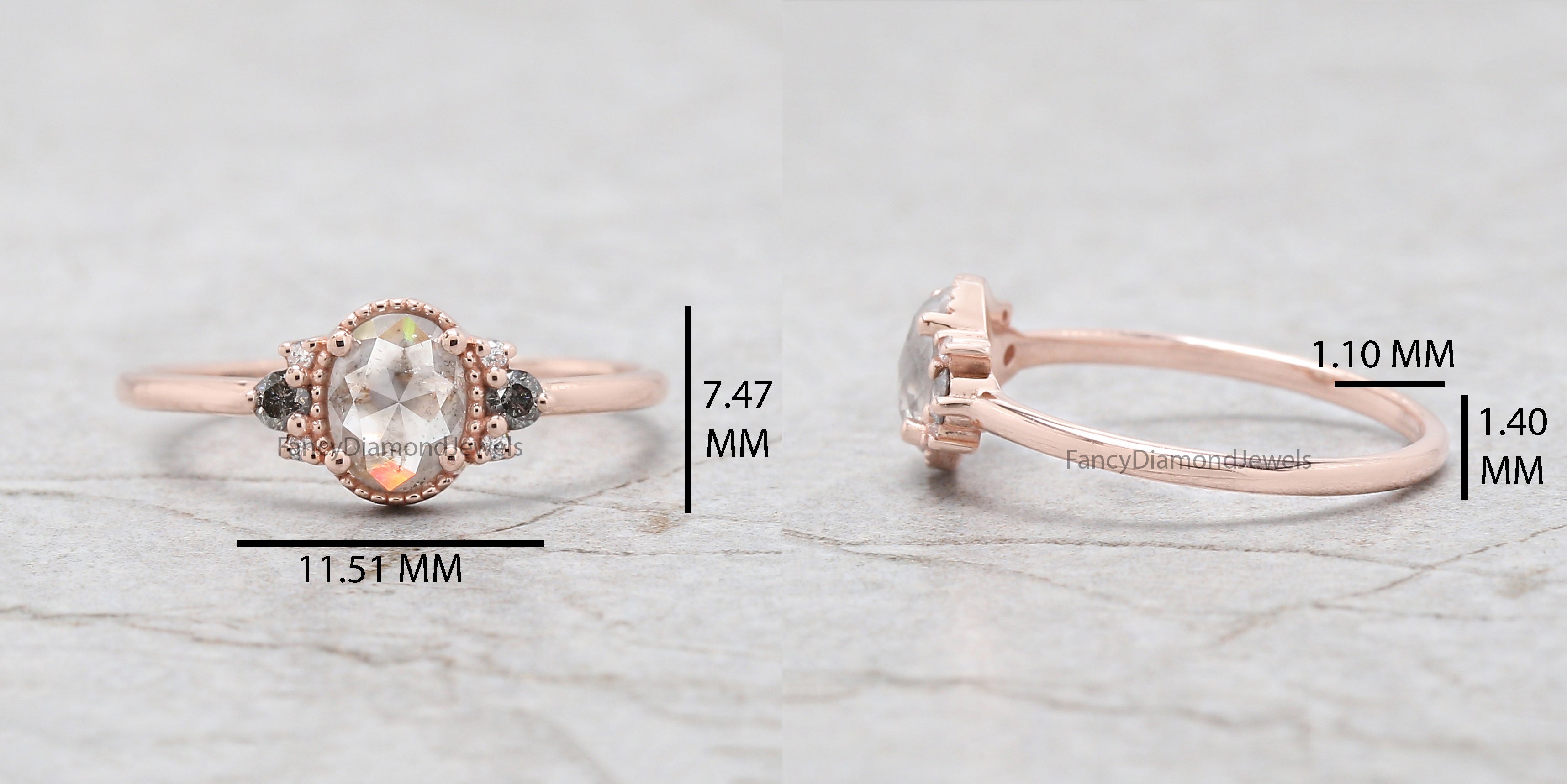 Oval Cut Salt And Pepper Diamond Ring 0.68 Ct 6.27 MM Oval Diamond Ring 14K Solid Rose Gold Silver Oval Engagement Ring Gift For Her QN2185