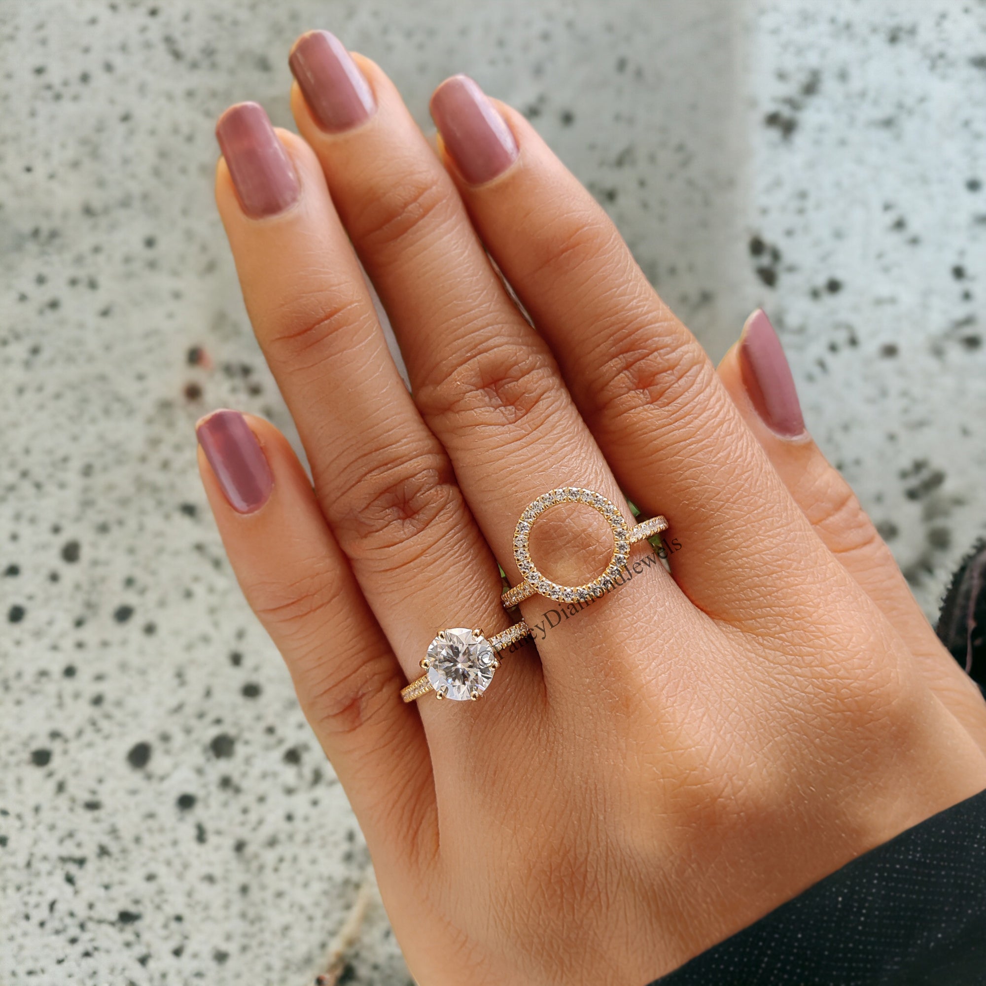 Round Cut Moissanite Diamond Wedding Bridal Ring Set Halo Engagement Ring Guard Wrap Edwardian Ring Set Enhancer Guard Ring For Woman FD73