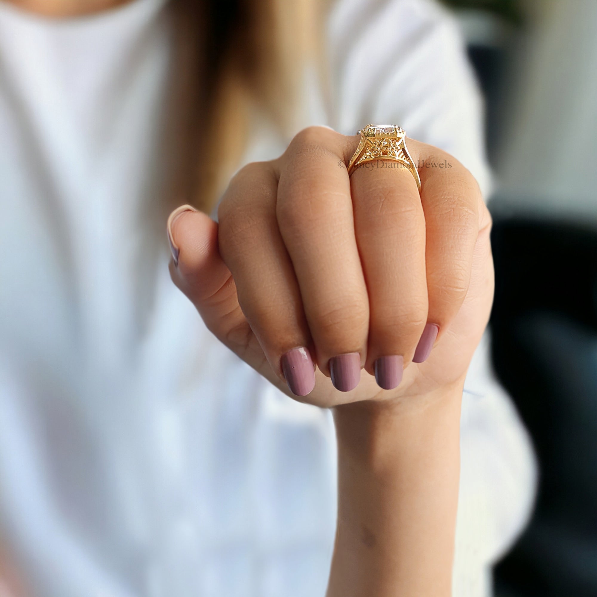 Art Deco Ring 1.80 CT Round Old European Cut Colorless Moissanite Ring OEC Ring Engagement Ring Wedding Ring Bridal Set 14KT Gold FD121