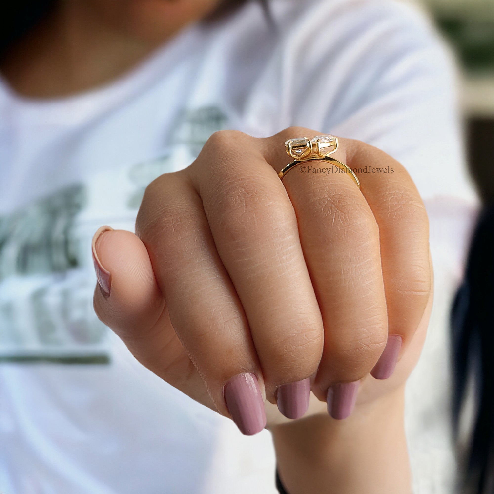 Pear And Emerald Cut Moissanite Engagement Ring 14K Solid Gold Colorless Moissanite Ring Toi Et Moi Ring Double Stone Wedding Ring FD68