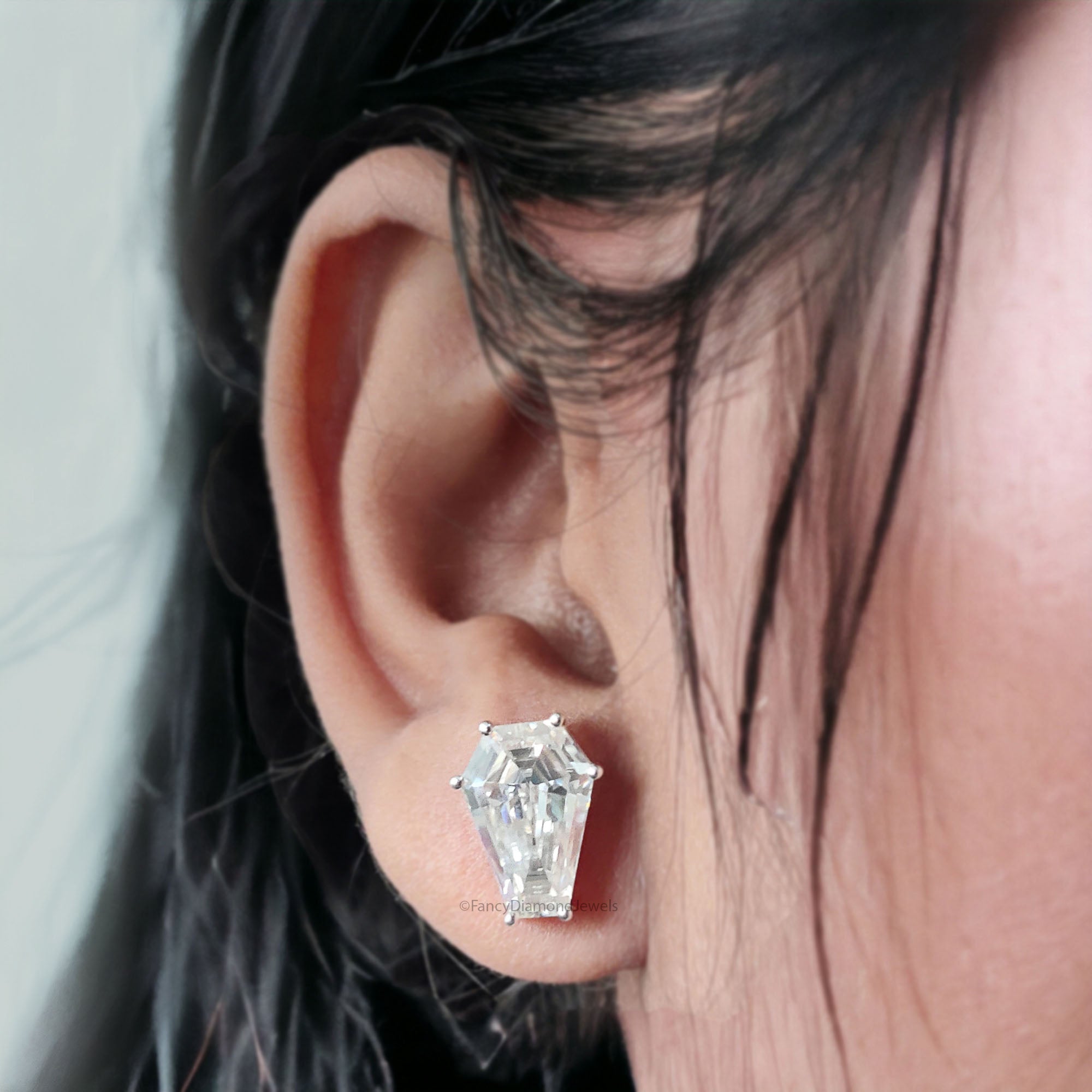 Moissanite Diamond Stud Earrings Coffin Cut Moissanite Earrings 8.35 TW Colorless Moissanite Screw Back Earrings Gift for Women FD59