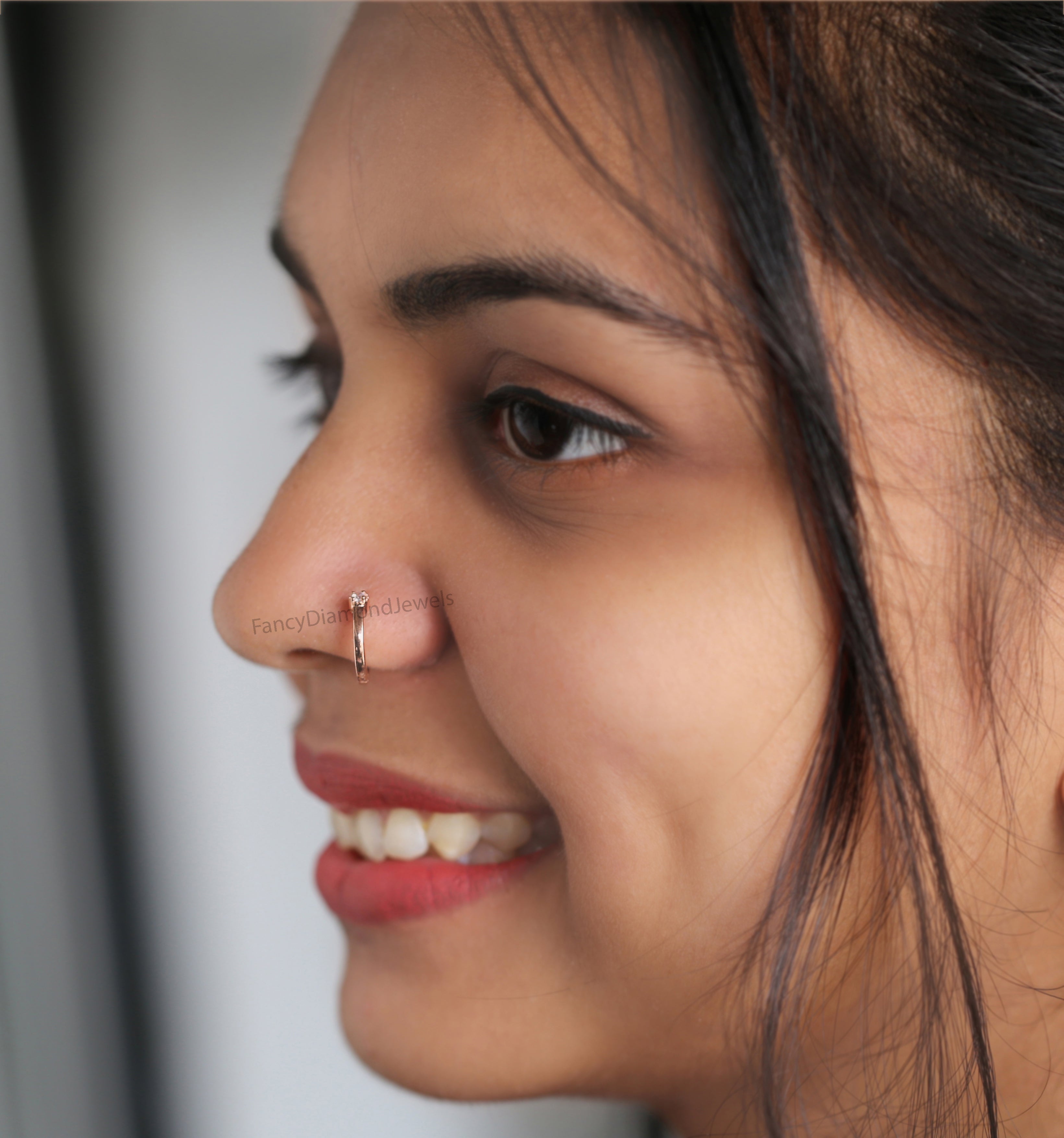 Natural White Round Diamond Nose Rings Engagement Wedding Gift Nose Ring 14K Solid Rose White Yellow Gold Nose Ring 0.03 CT KD1034