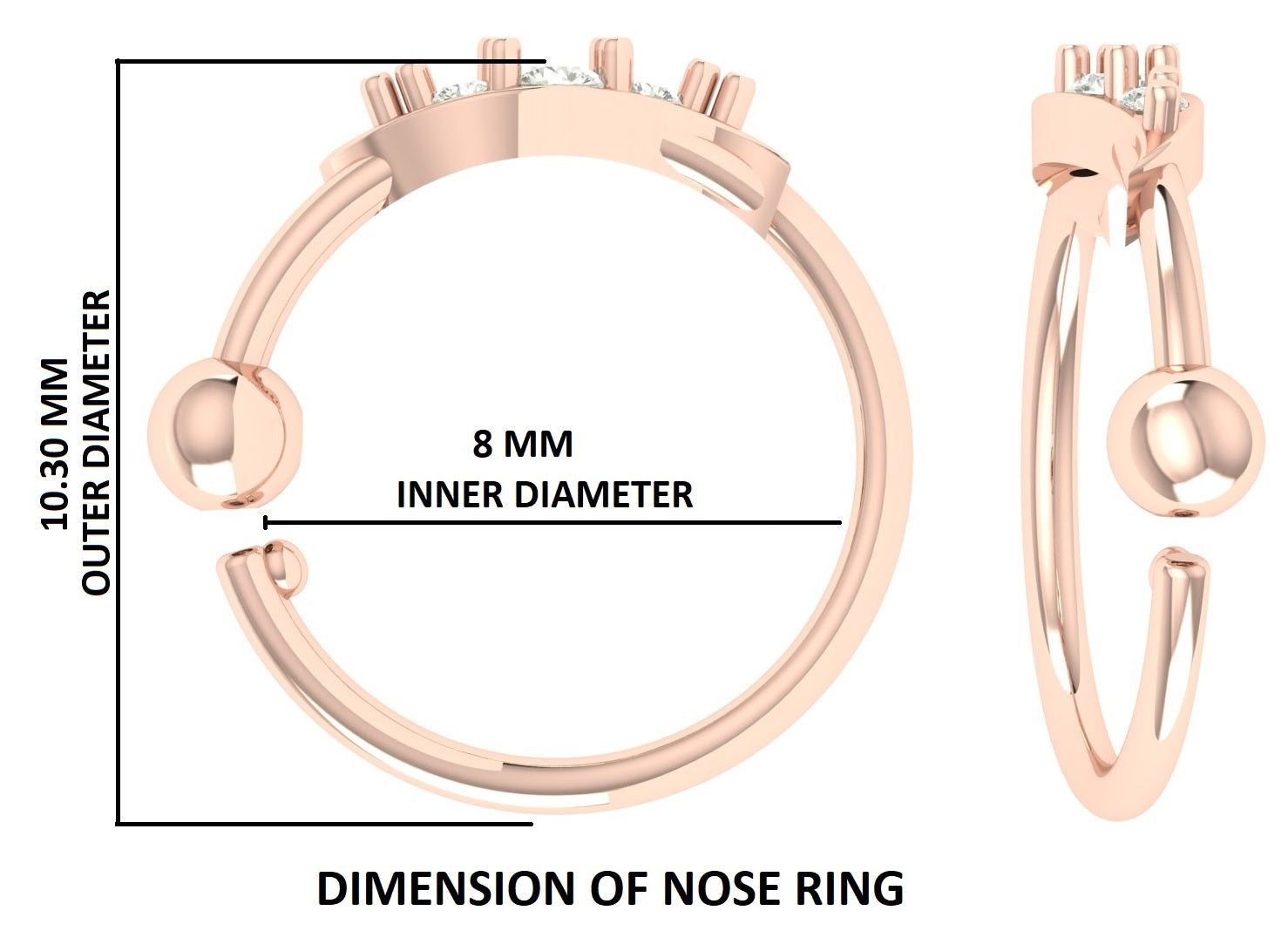 Natural White Round Diamond Nose Rings Engagement Wedding Gift Nose Ring 14K Solid Rose White Yellow Gold Nose Ring 0.08 CT KD965